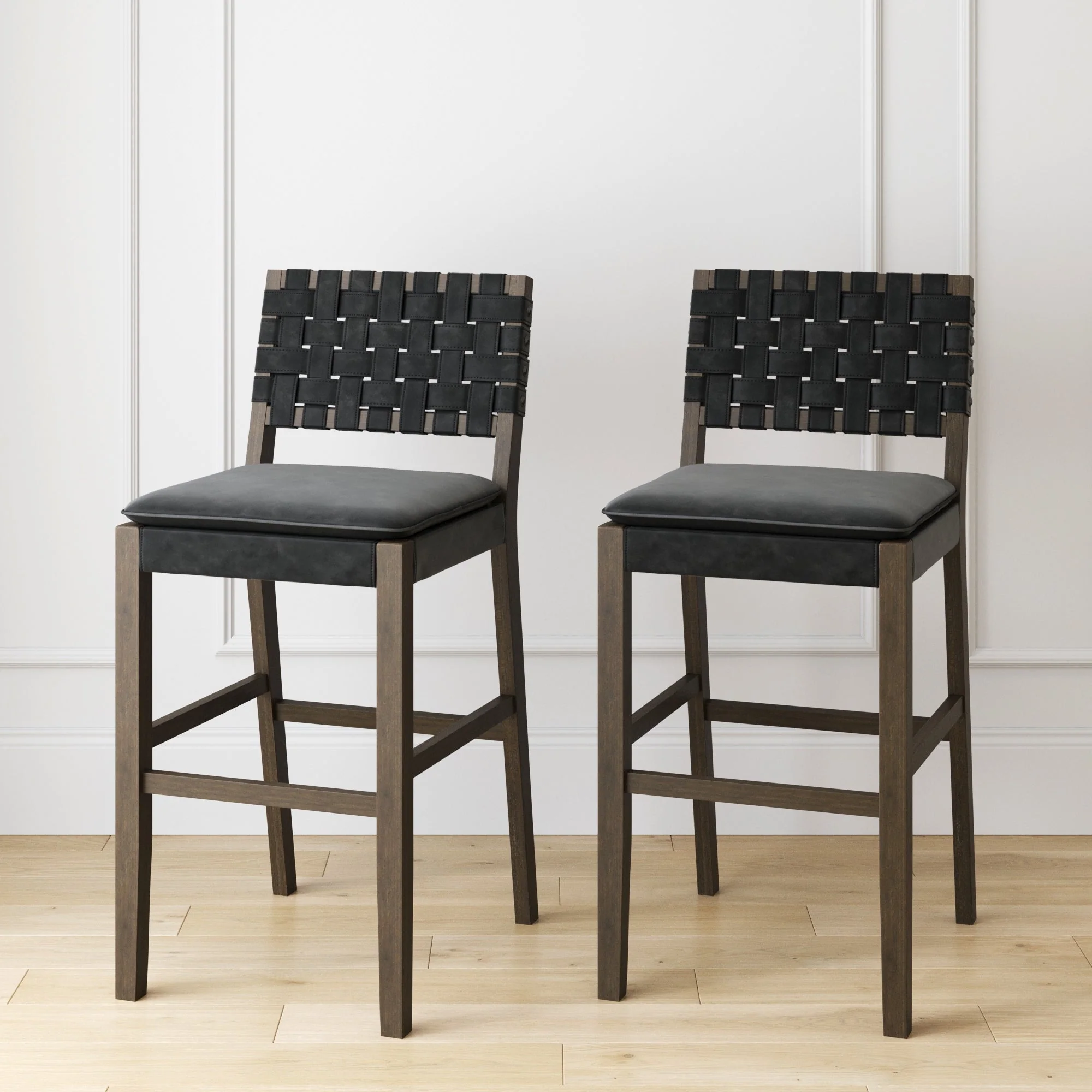 Faux Leather Woven Bar Stools Black (Set of 2) - Image 2