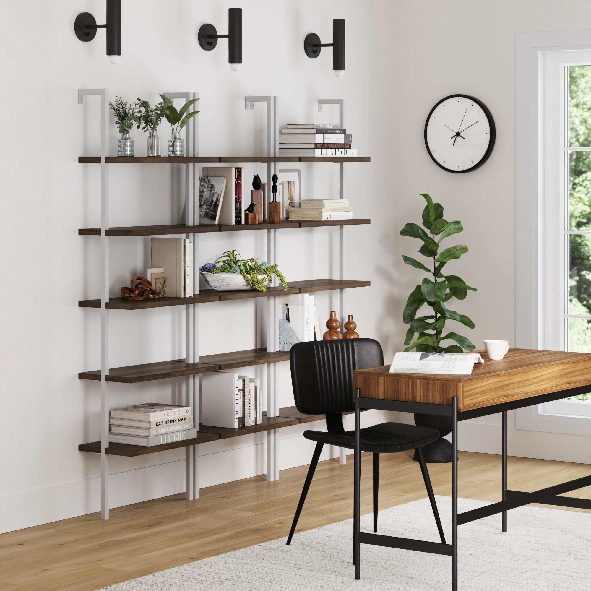 Ladder Bookshelf Oak Matte White Set of 3 - Image 2