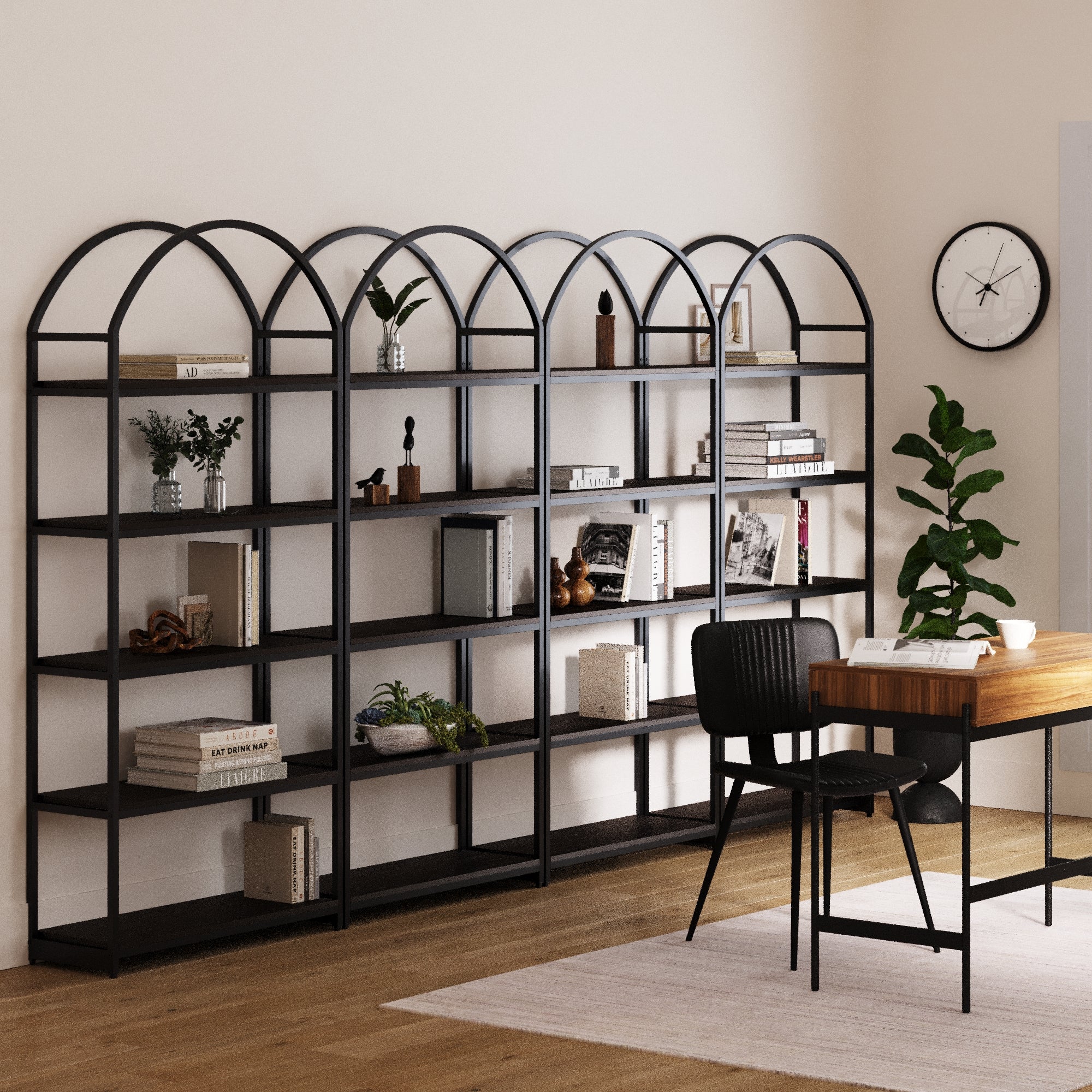Metal 5-Shelf Arched Bookshelves Black (Set of 4) - Image 2