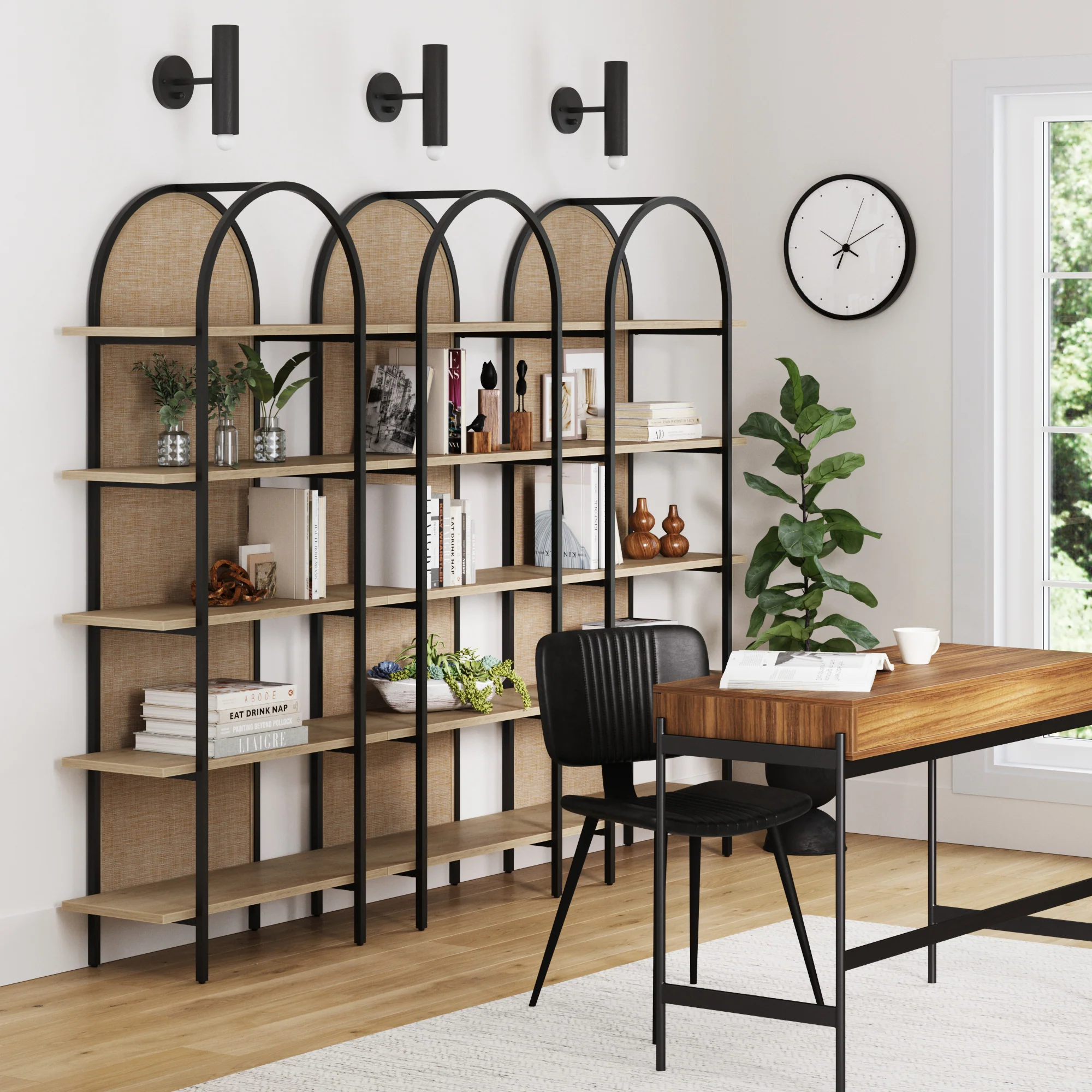 Boho Rattan & Wood Arched Bookshelves (Set of 3) - Image 2