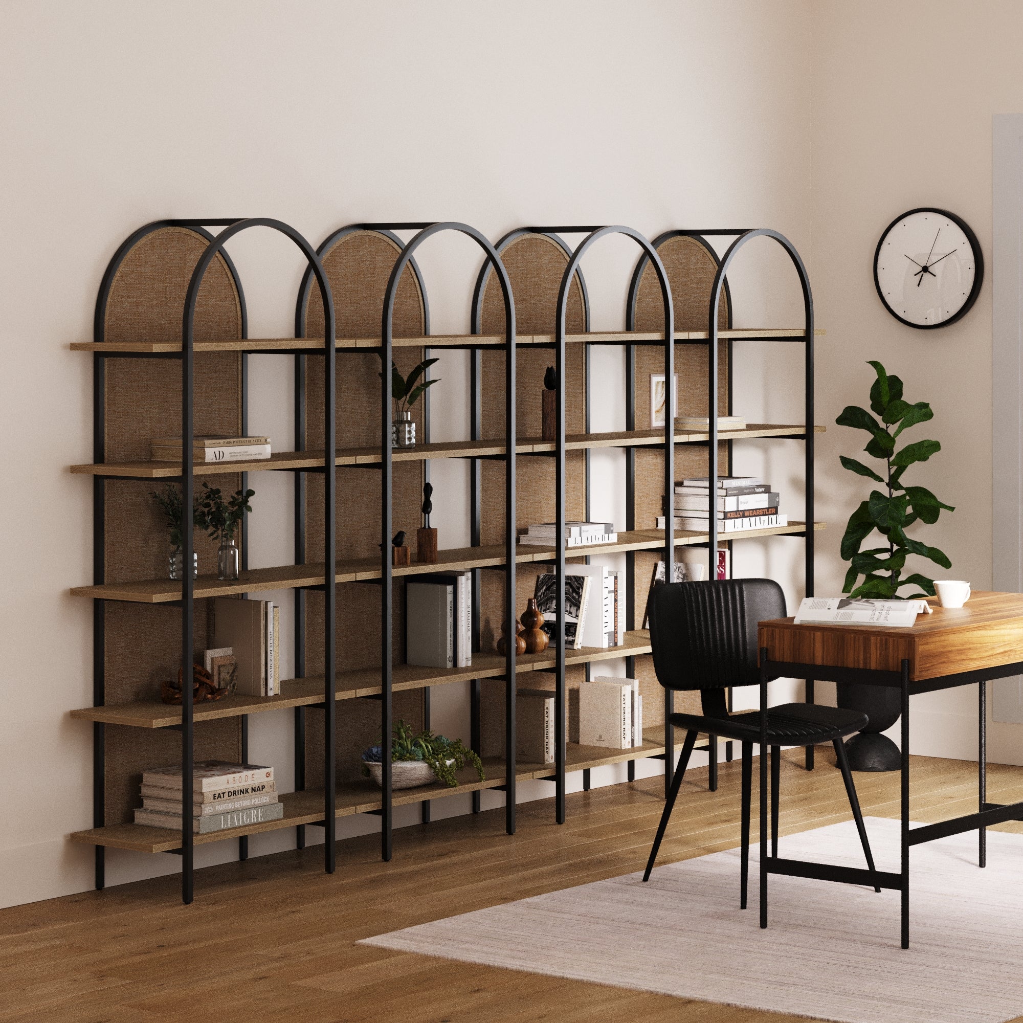 Boho Rattan & Wood Arched Bookshelves (Set of 4) - Image 2