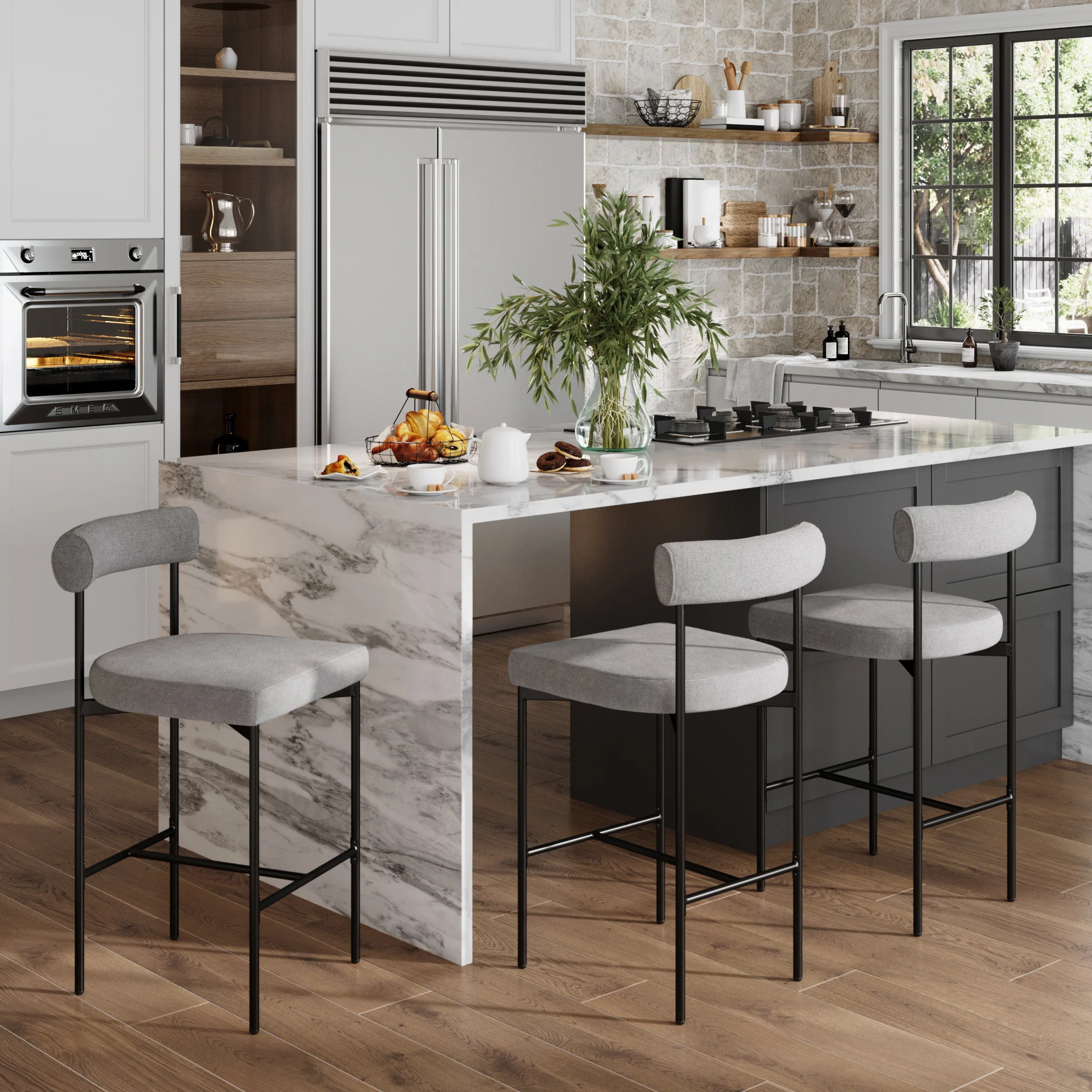 Metal Counter Height Bar Stools Gray (Set of 3) - Image 2