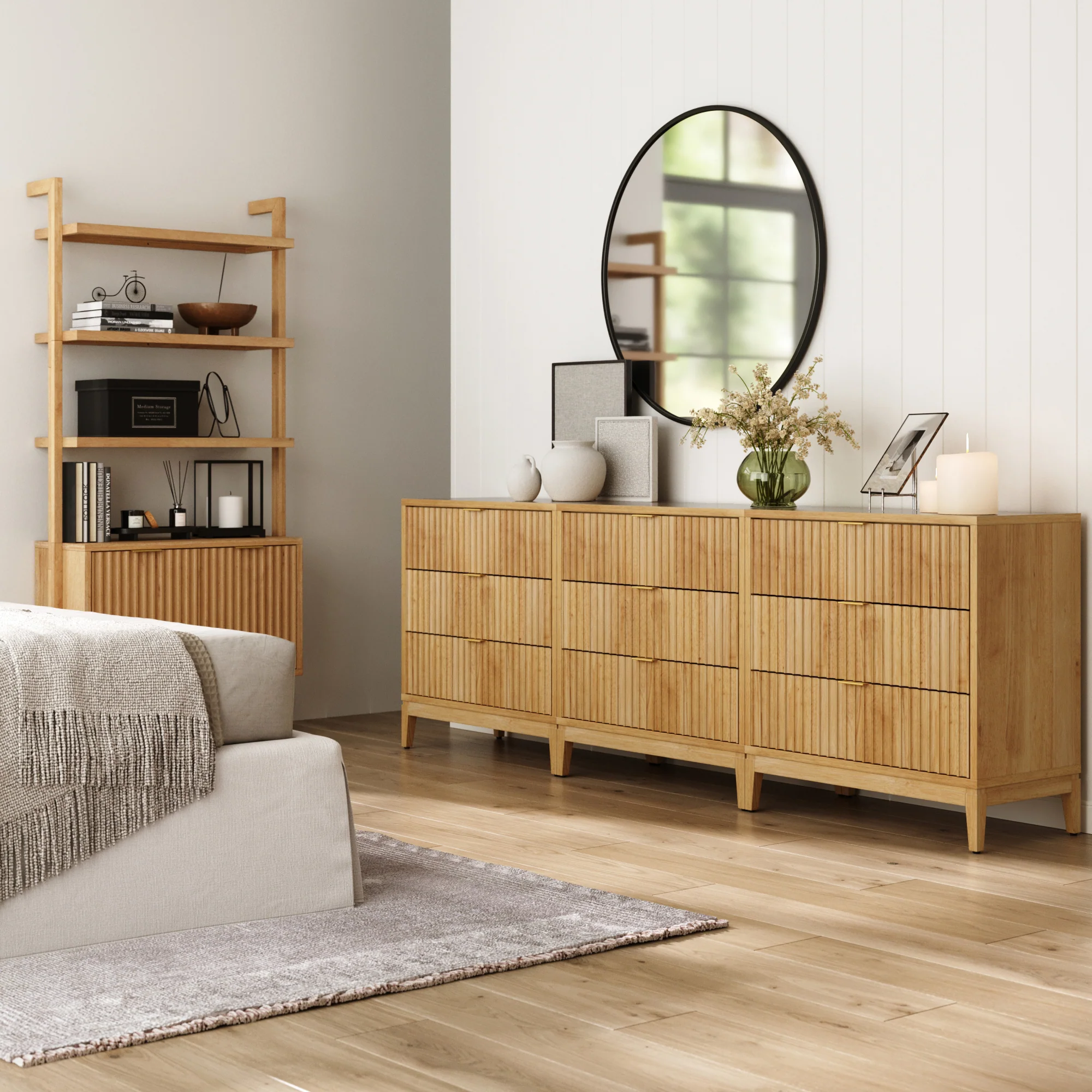 Mid-Century Fluted 3-Drawer Dressers Warm Pine (Set of 3) - Image 2