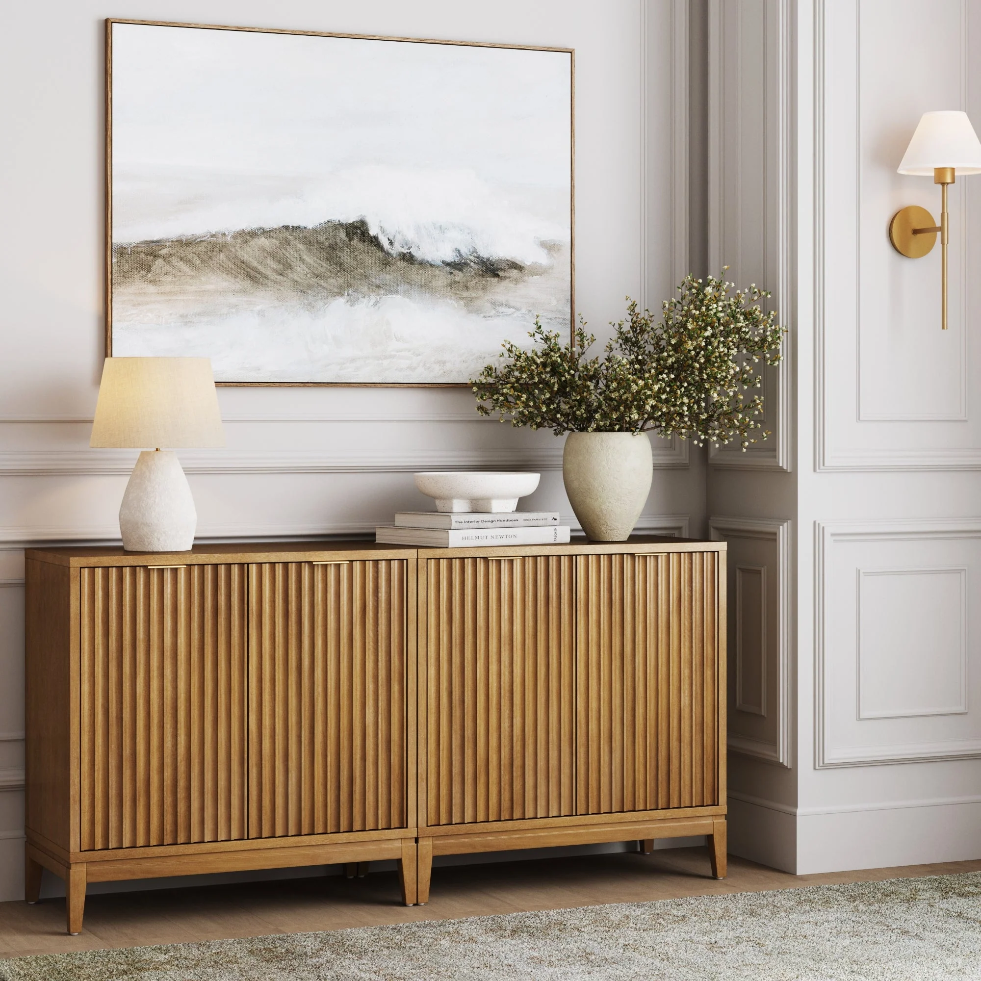 Mid-Century Fluted TV Console for 55-65" TVs Light Brown - Image 2