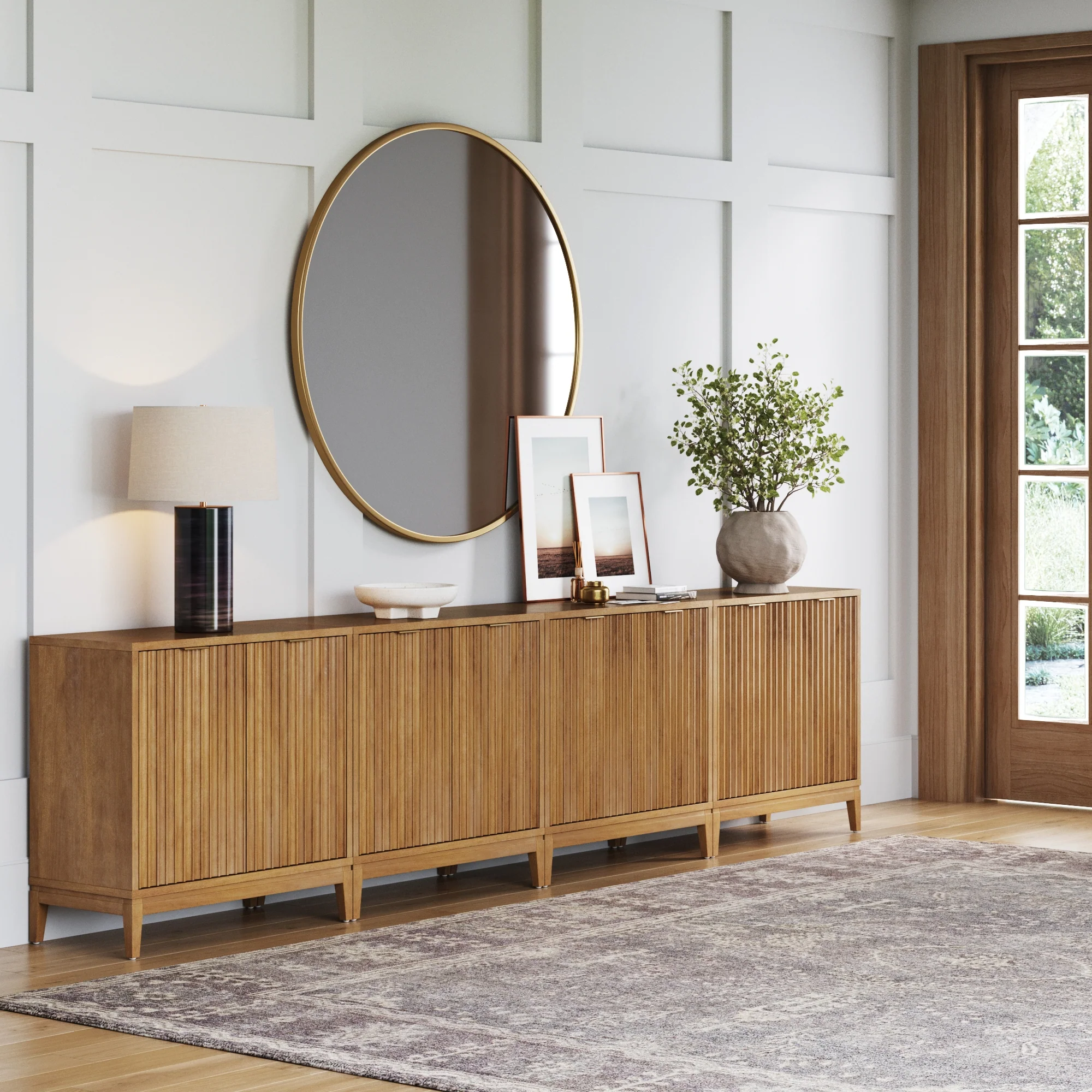 Mid-Century Fluted TV Console for 85" TVs Light Brown - Image 2