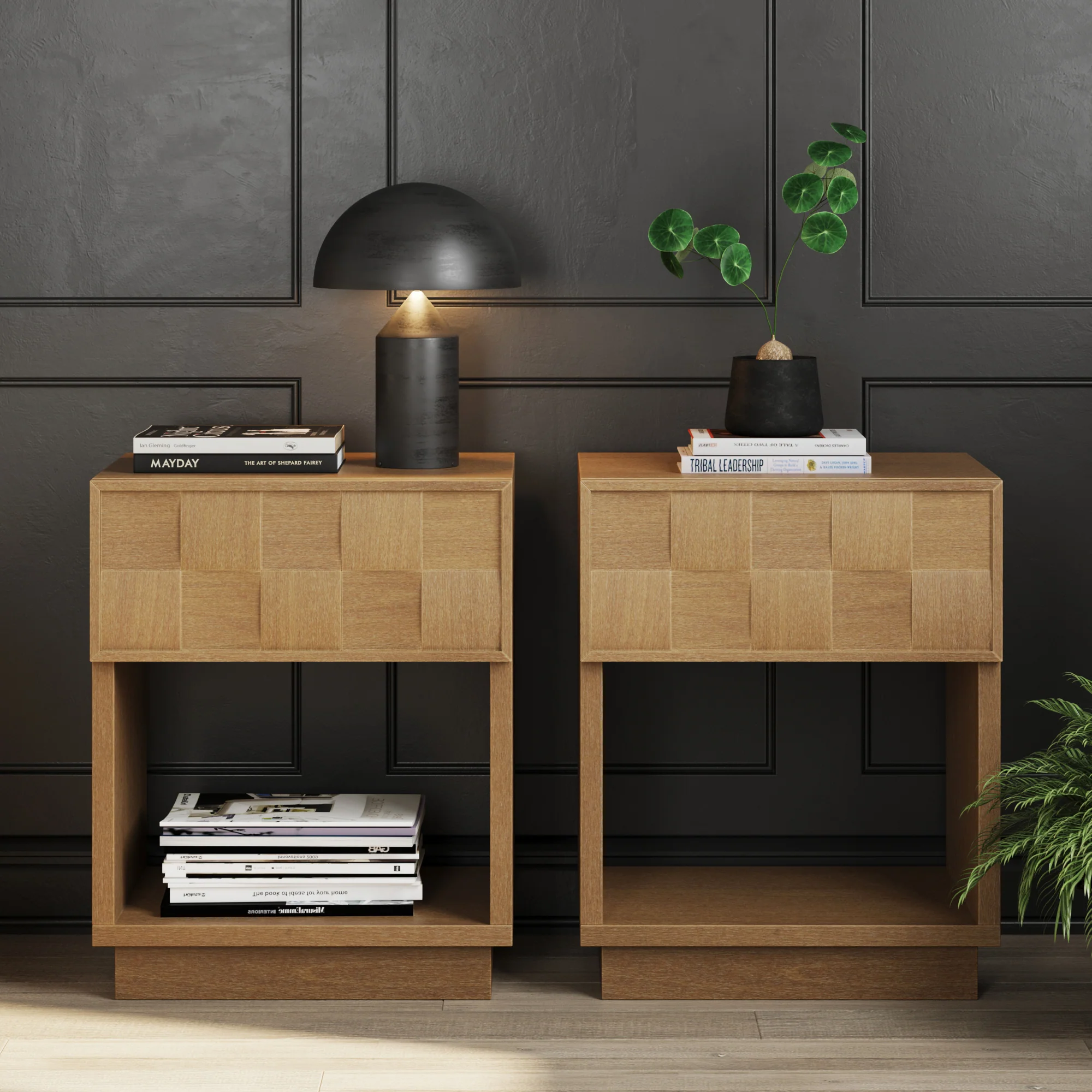 Mid Century Modern 1-Drawer Nightstand Set
