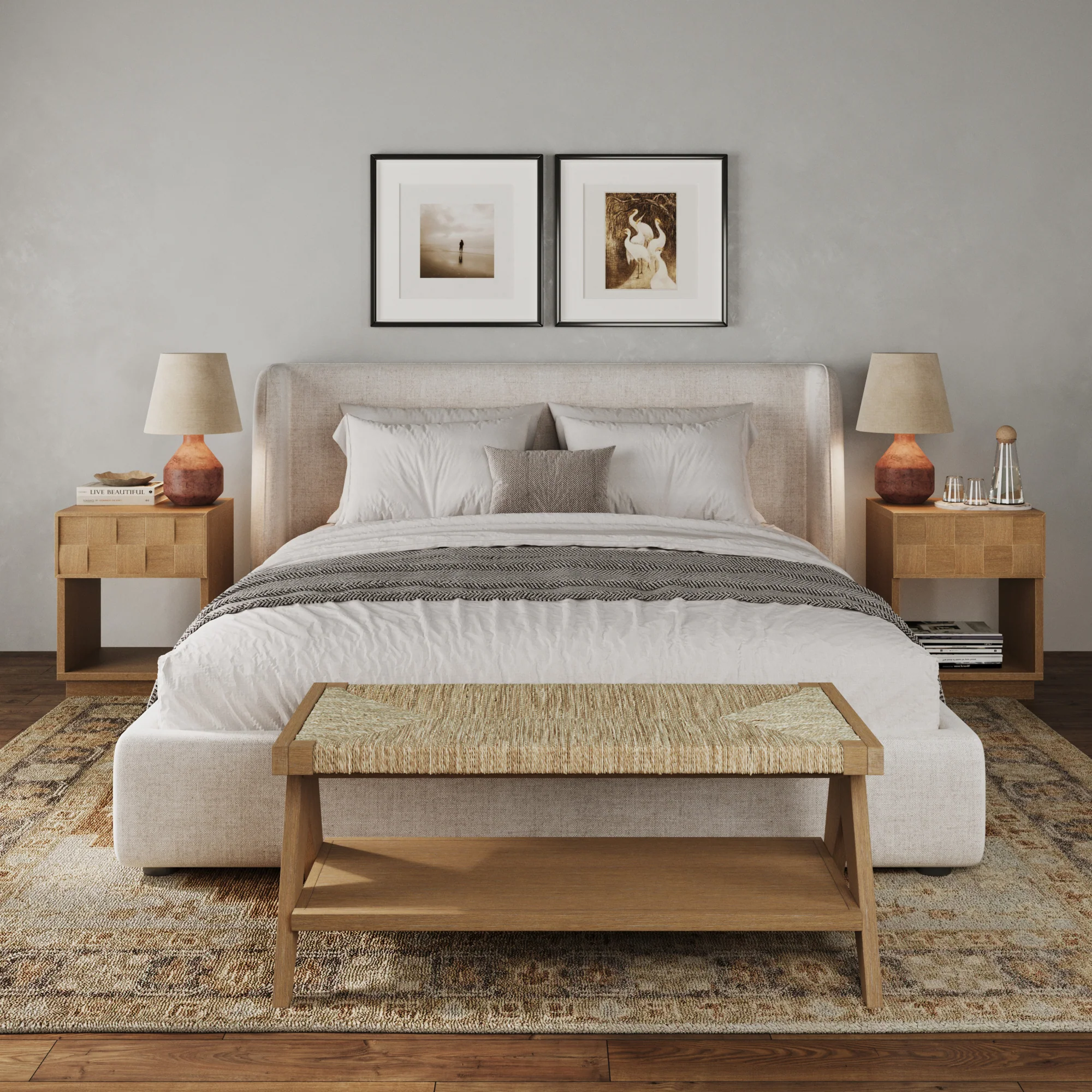 Mid Century Modern 1-Drawer Nightstand Set - Image 2
