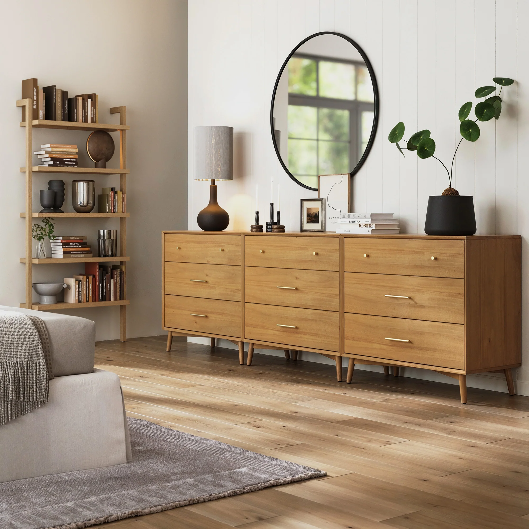 Mid-Century Modern Acacia 3 Drawer Dresser Set of 3 - Image 2