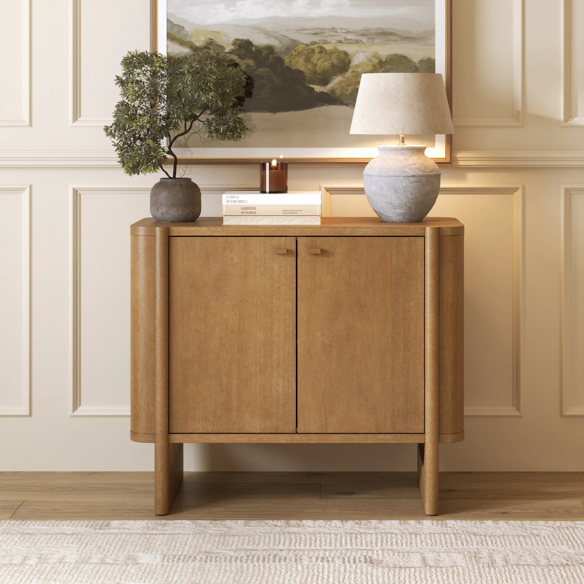 Mid-Century Modern Solid Wood Accent Cabinet Light Brown