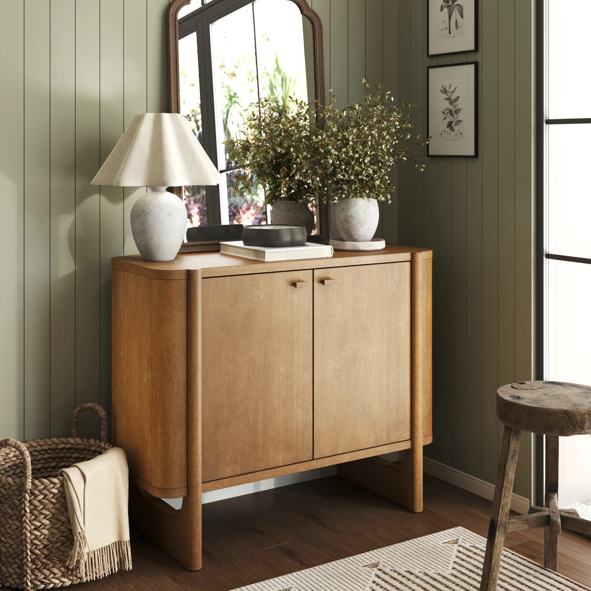 Mid-Century Modern Solid Wood Accent Cabinet Light Brown - Image 2