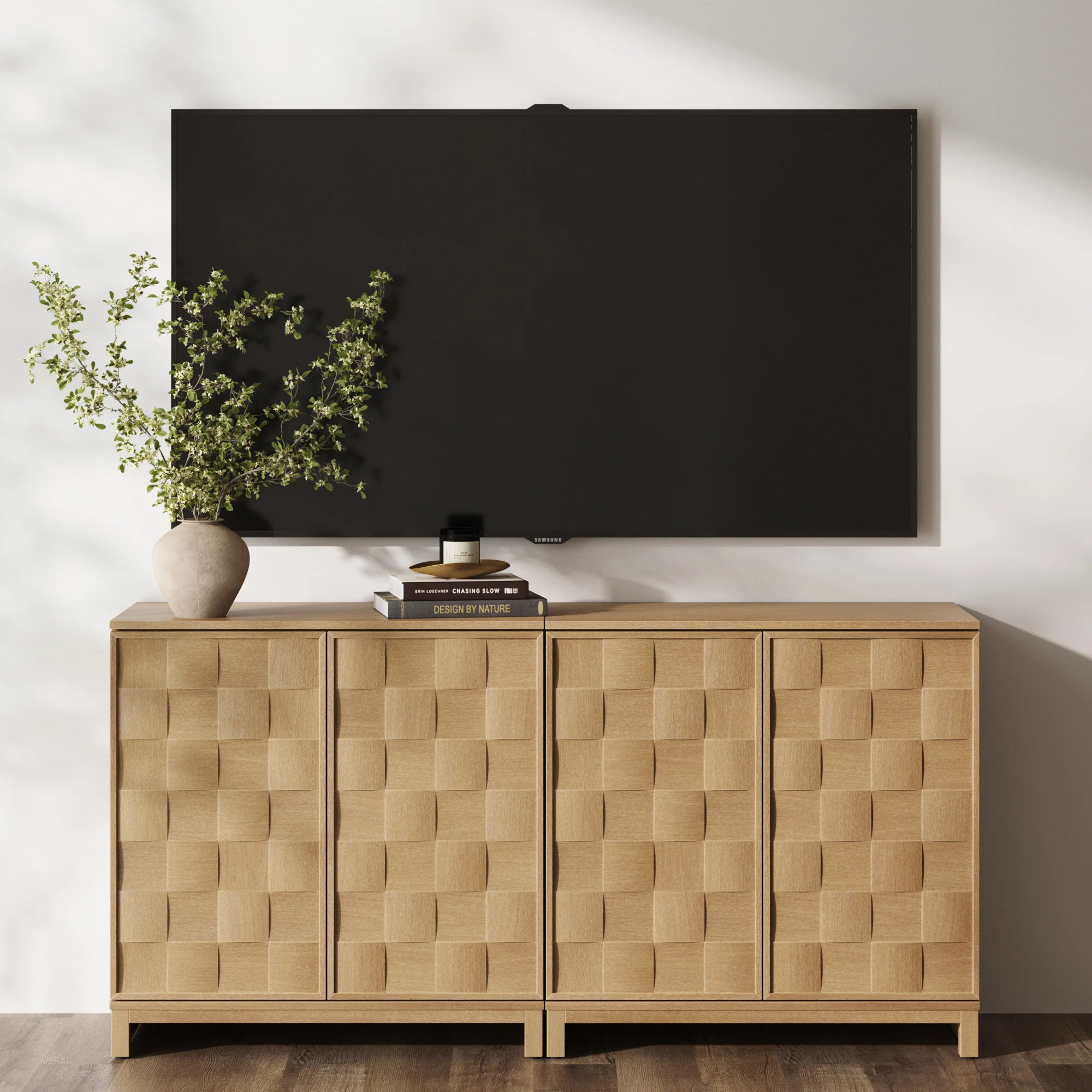 Mid Century Modern TV Stand Console with Doors for 55-65" TVs