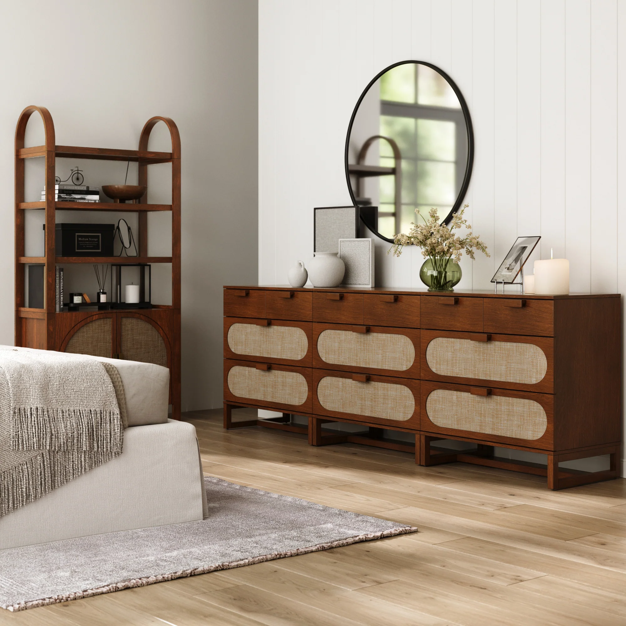 Mid-Century Rattan 3-Drawer Dressers Dark Acacia (Set of 3) - Image 2
