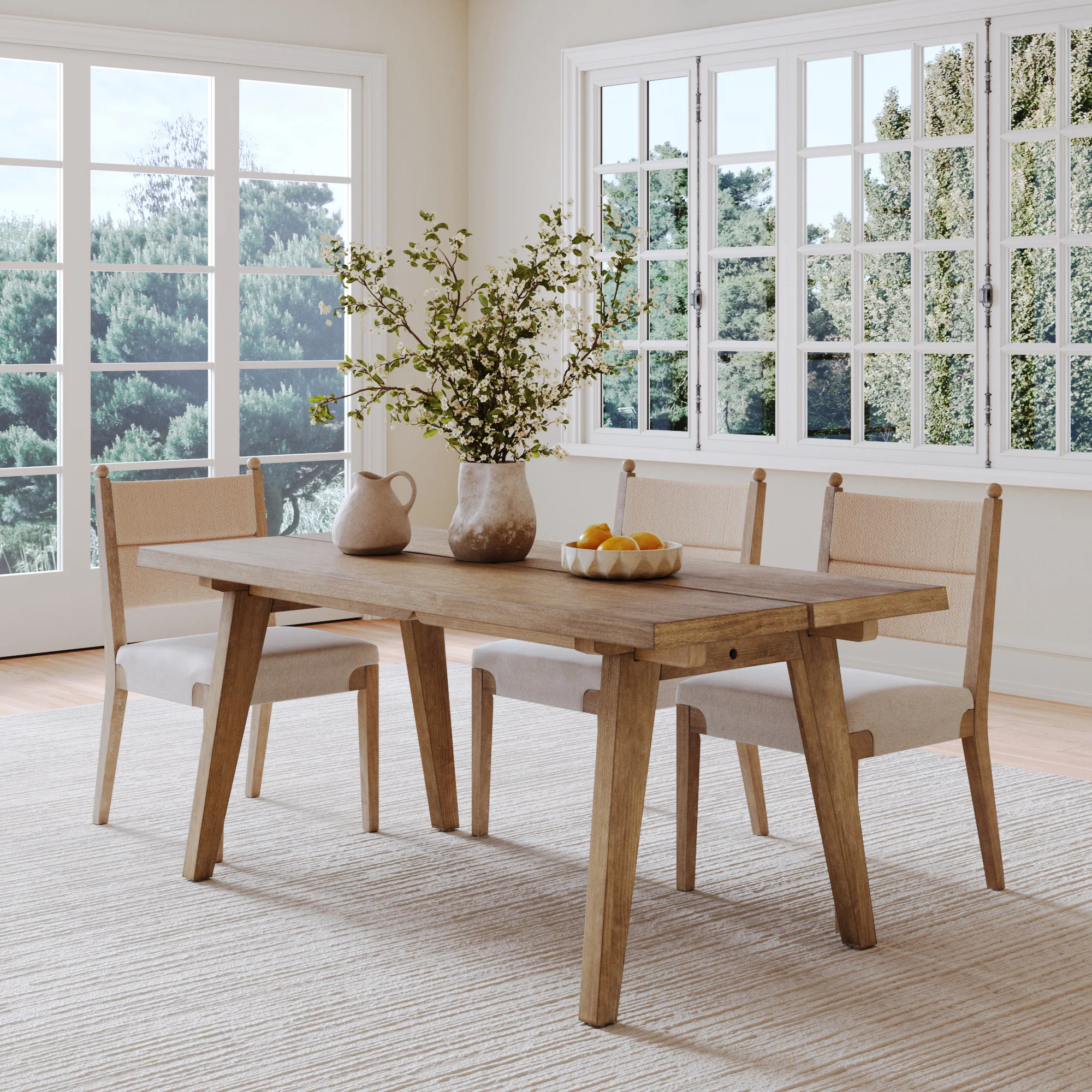 Modern Farmhouse Extendable Dining Table Light Brown