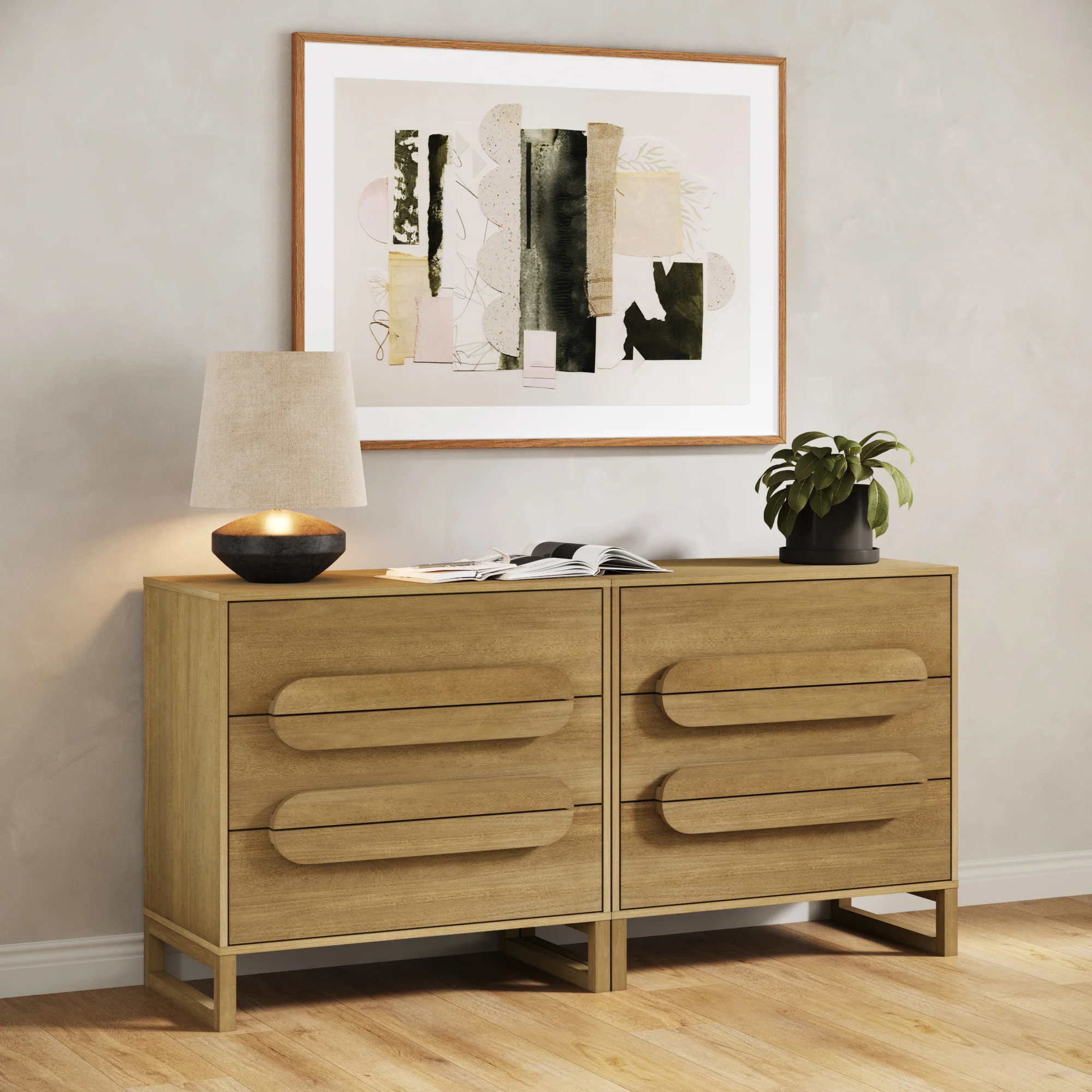 Modern Solid Wood 3-Drawer Dresser with Integrated Handles (Set of 2)
