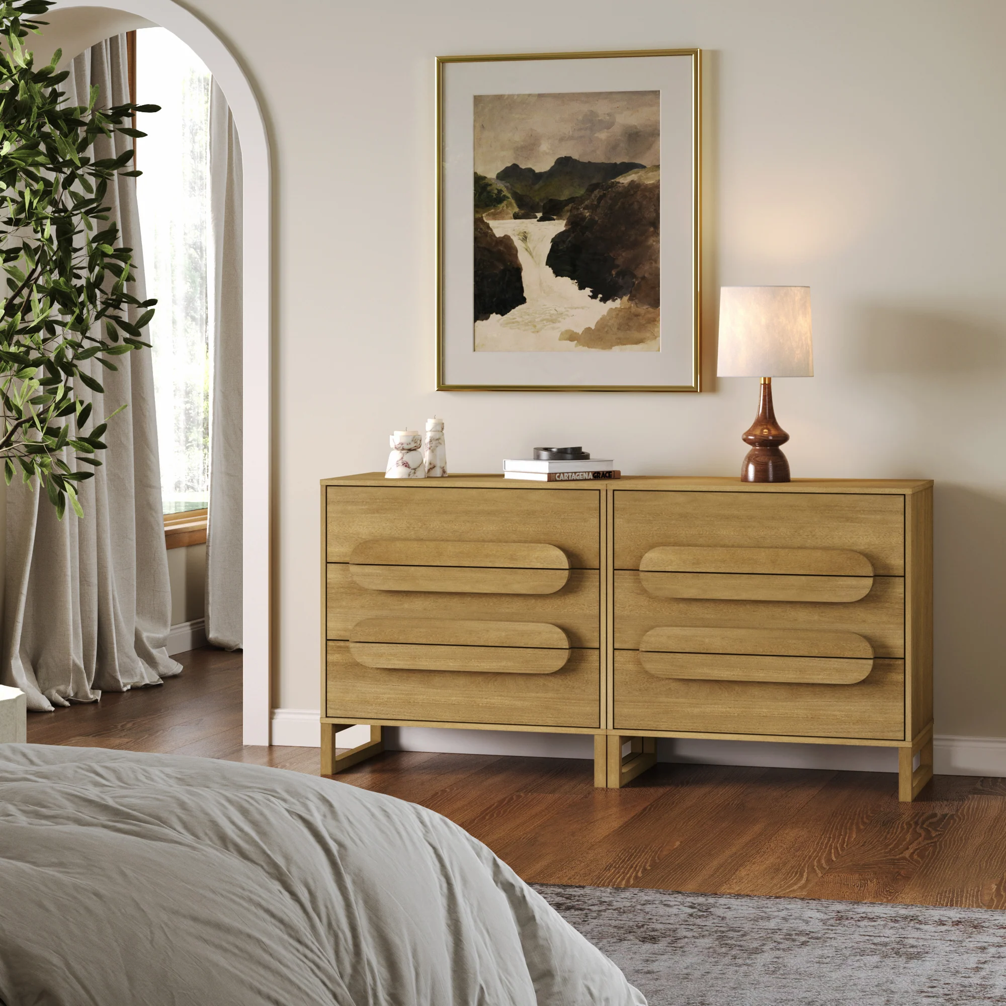 Modern Solid Wood 3-Drawer Dresser with Integrated Handles (Set of 2) - Image 2