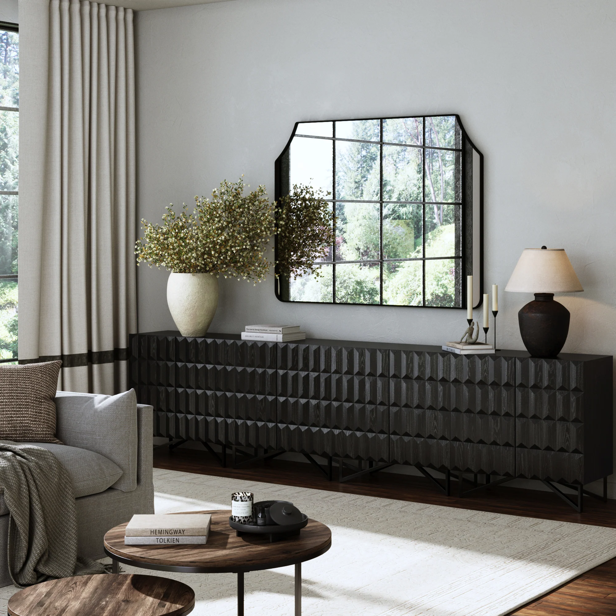 Modern TV Console with Textured Front for 85" TVs Black Oak - Image 2