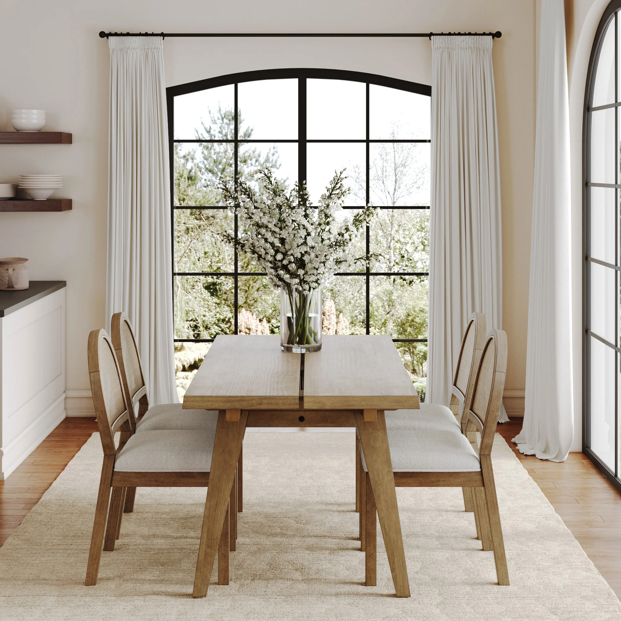 Natural Rattan Dining Table Set (4 Chairs) - Image 2