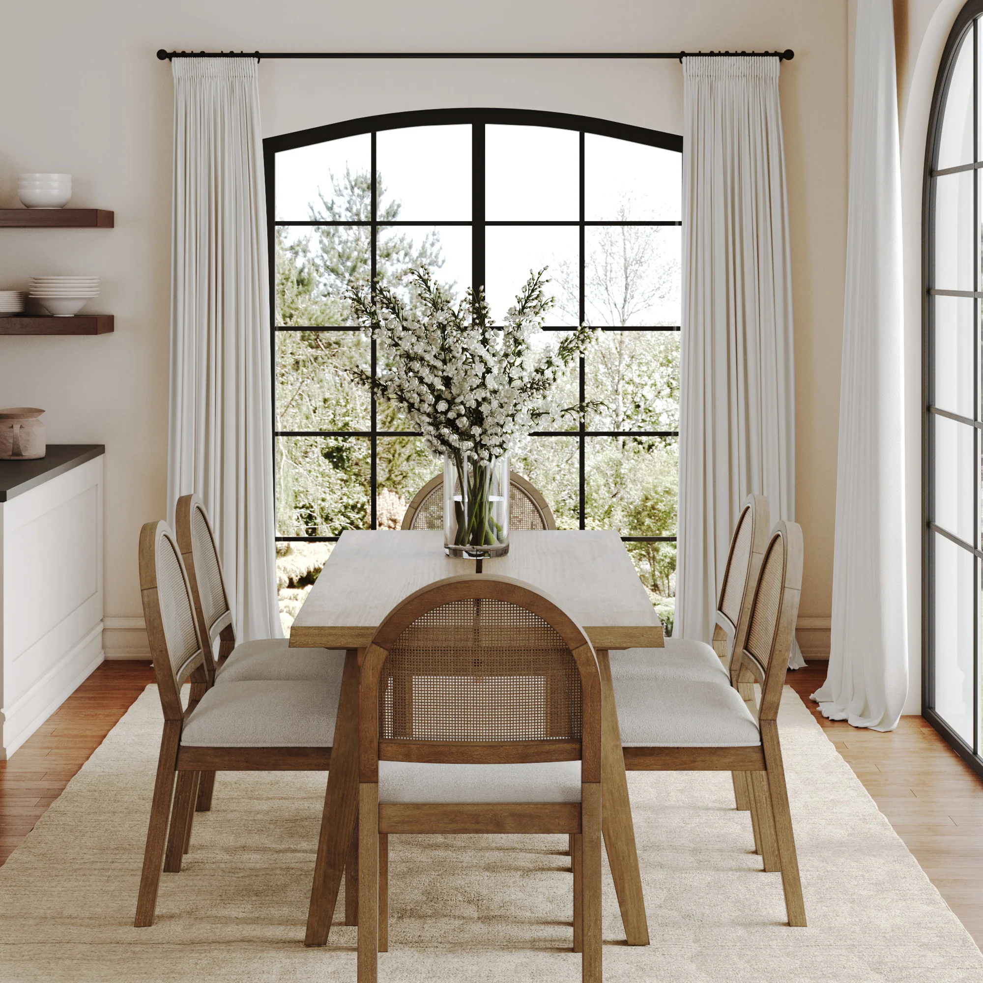 Natural Rattan Dining Table Set (6 Chairs) - Image 2