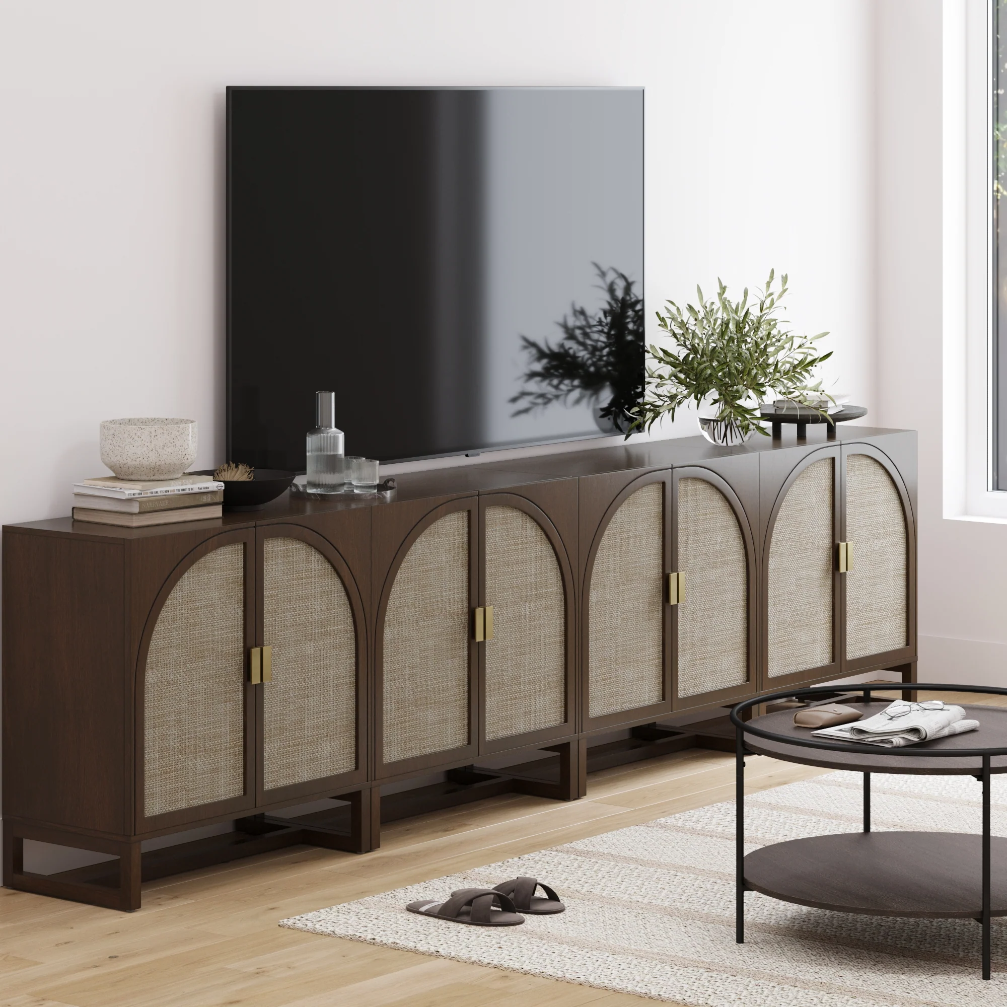 Large Arched Credenza Console Table Dark Acacia (Set of 4) - Image 2