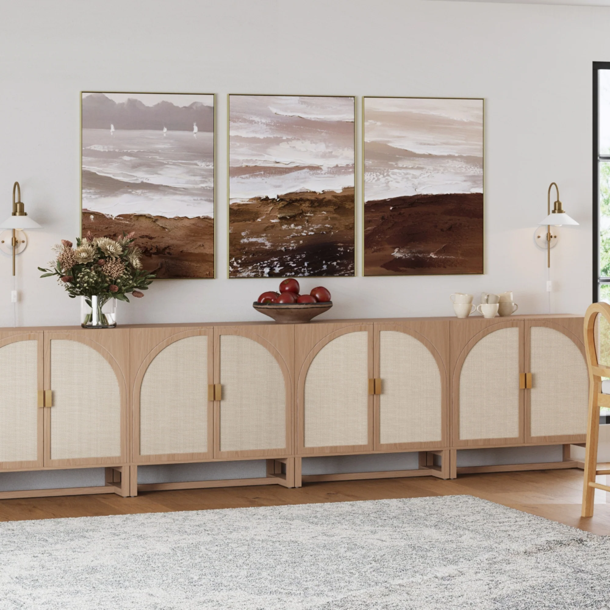 Rattan Arched TV Console Stand for 85" TVs Raw Oak - Image 2