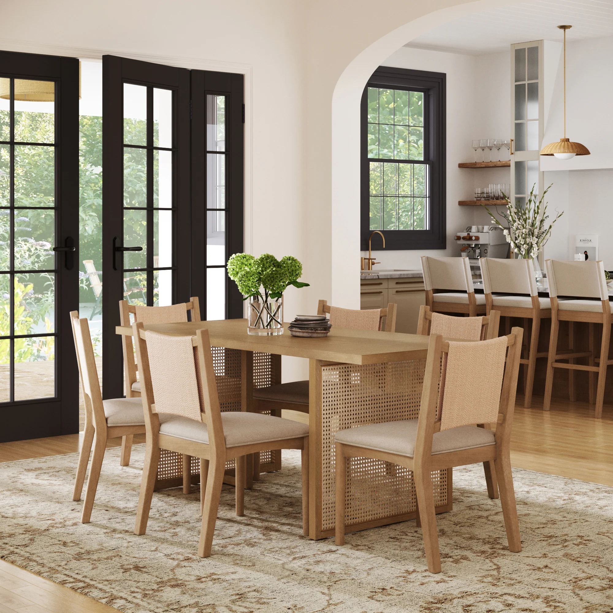 Rattan Boho Dining Table with Seagrass Chairs Set of 6 - Image 2