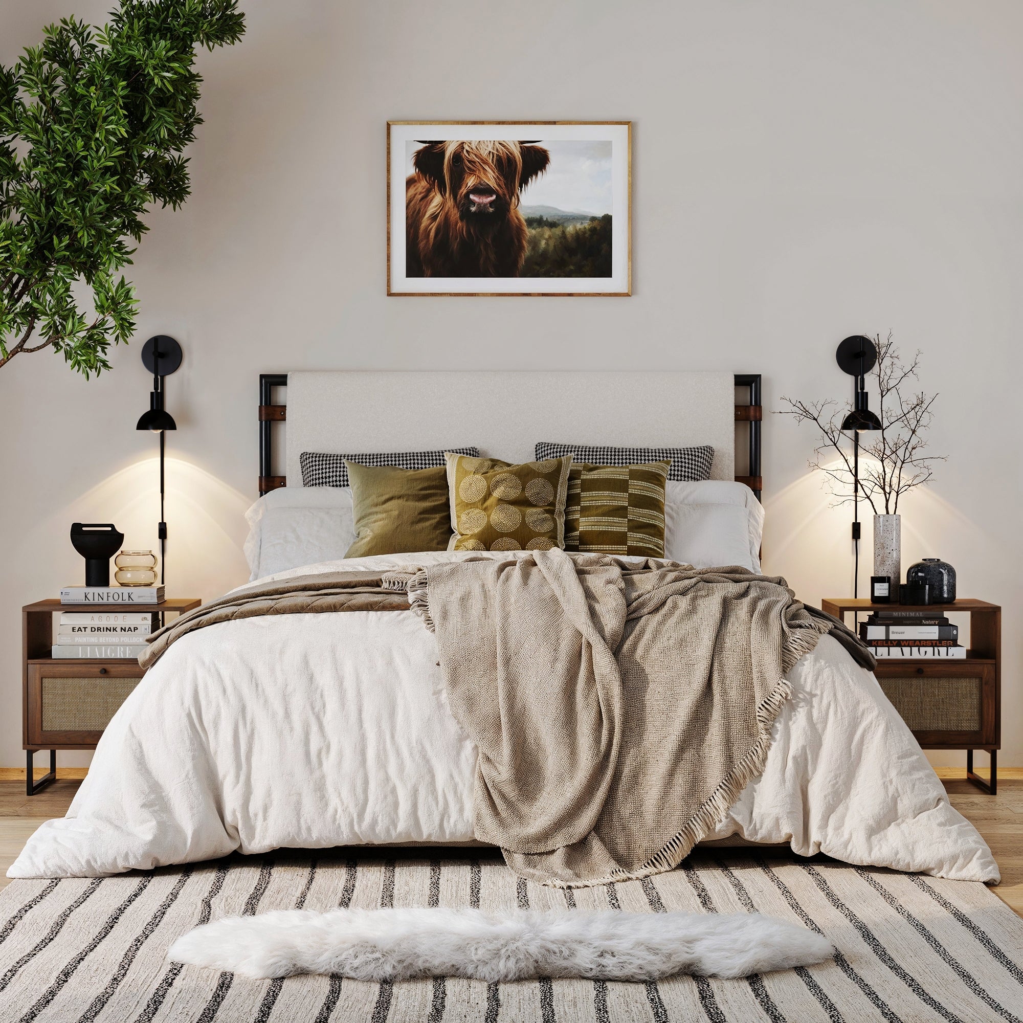 Rattan & Wood Storage Nightstands Walnut (Set of 2) - Image 2