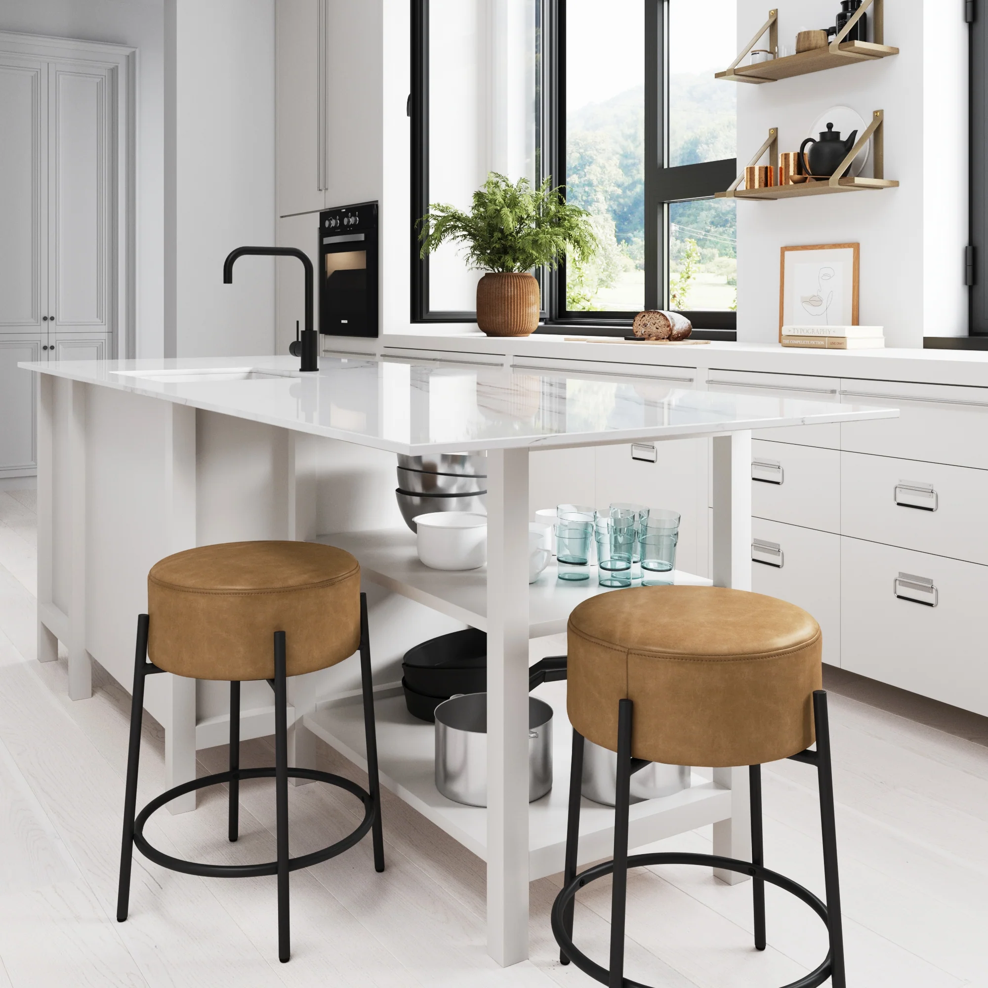 Round Faux Leather Backless Counter Height Bar Stool Brown - Image 2