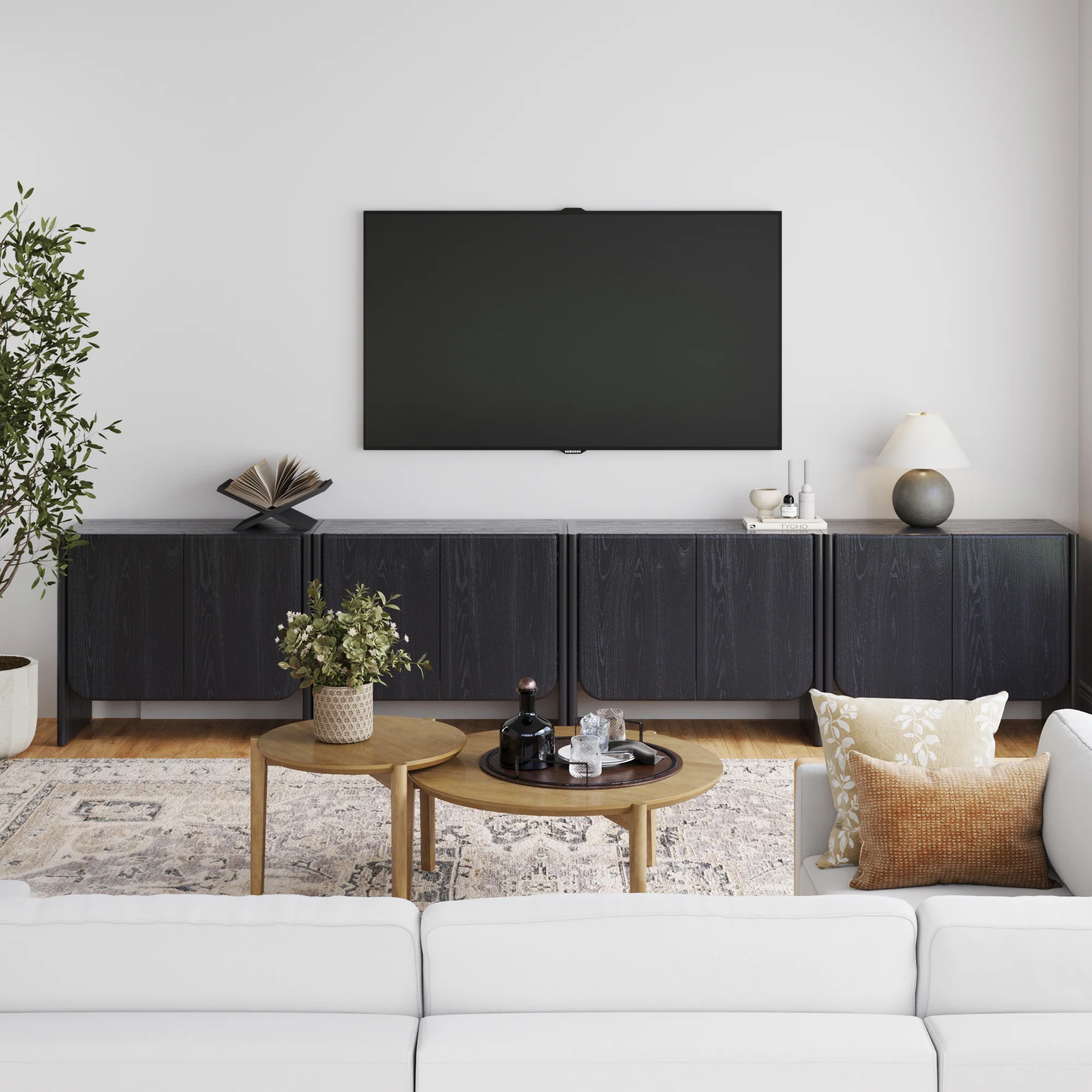Rounded Wood Accent Cabinet or Large Credenza Black Oak (Set of 4) - Image 2