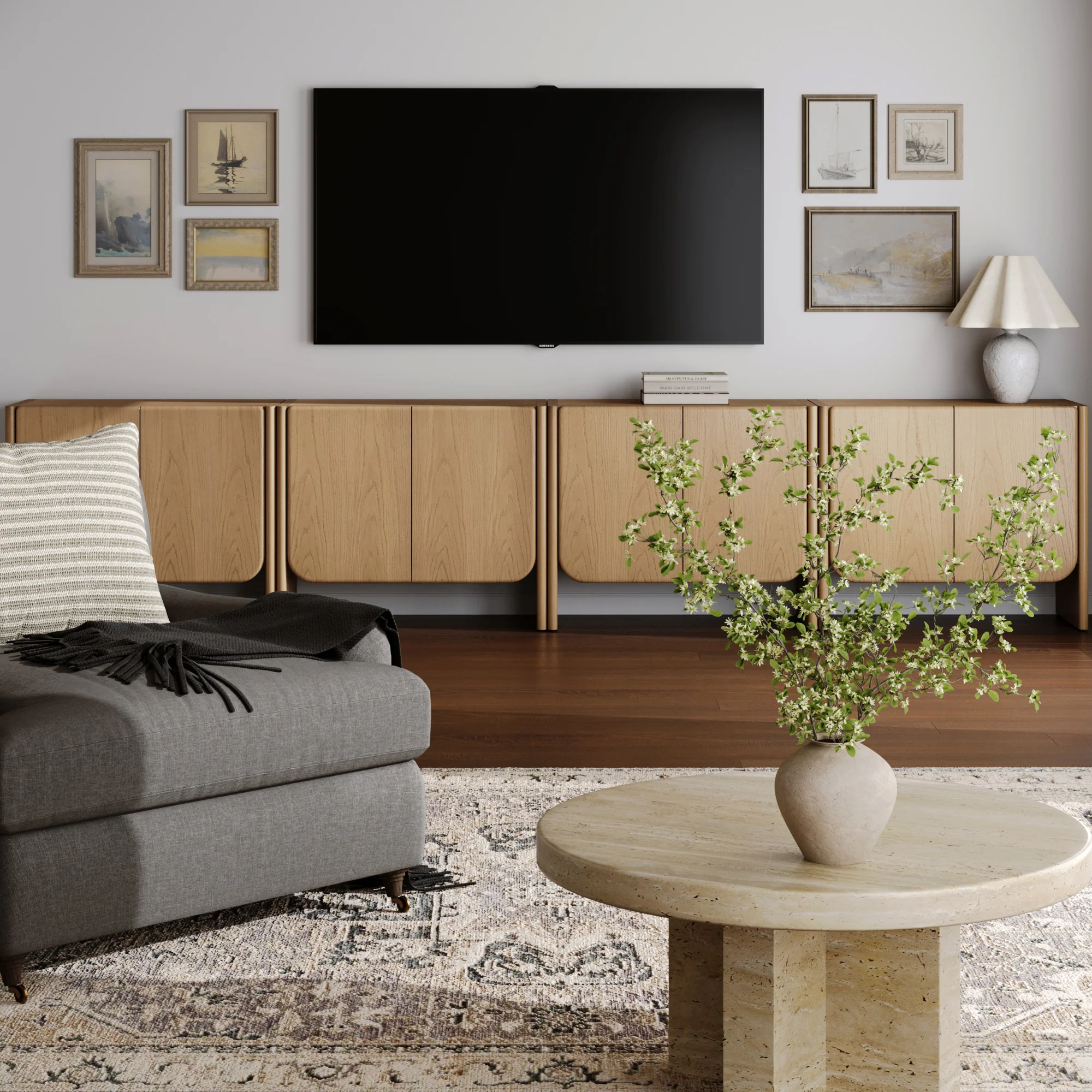 Rounded Wood Accent Cabinet or Large Credenza Raw Oak (Set of 4) - Image 2