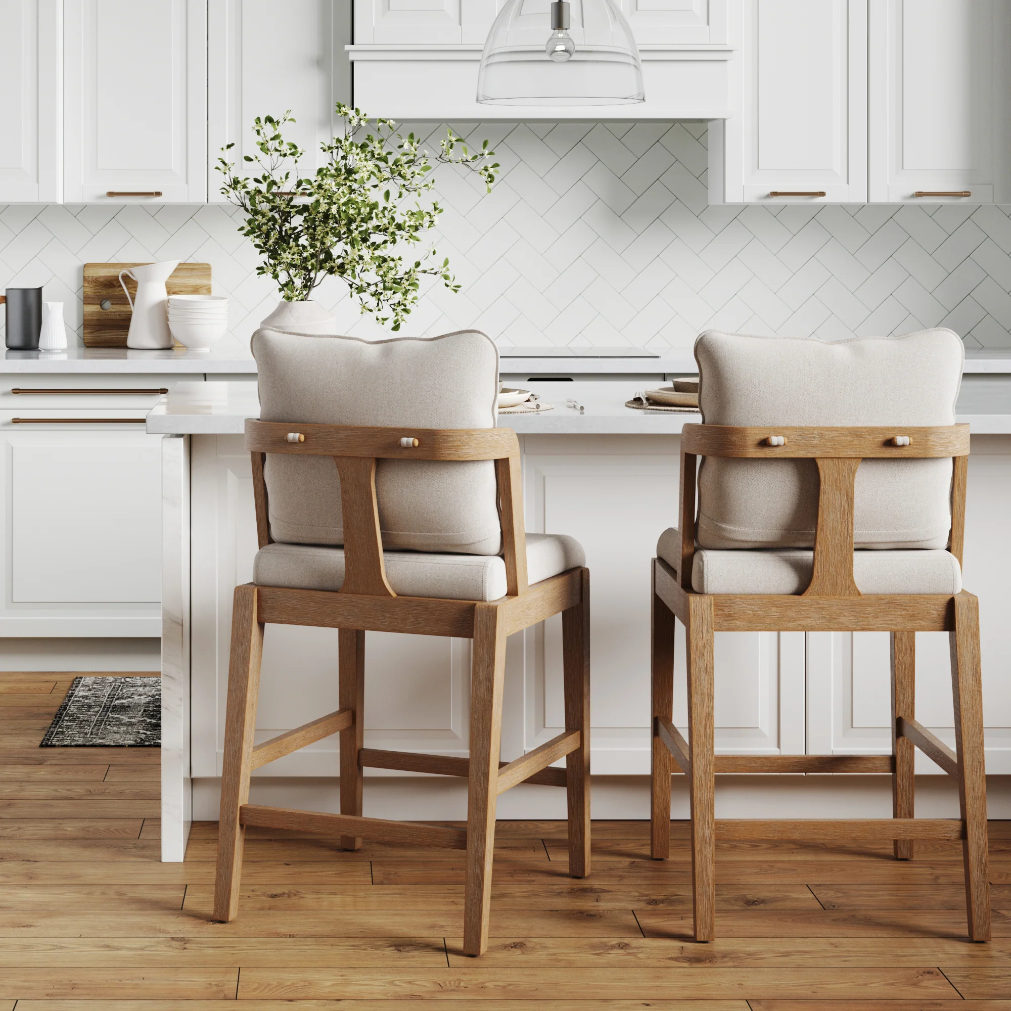 Scandinavian 2-Pack Bar Stool with Back Light Brown - Image 2