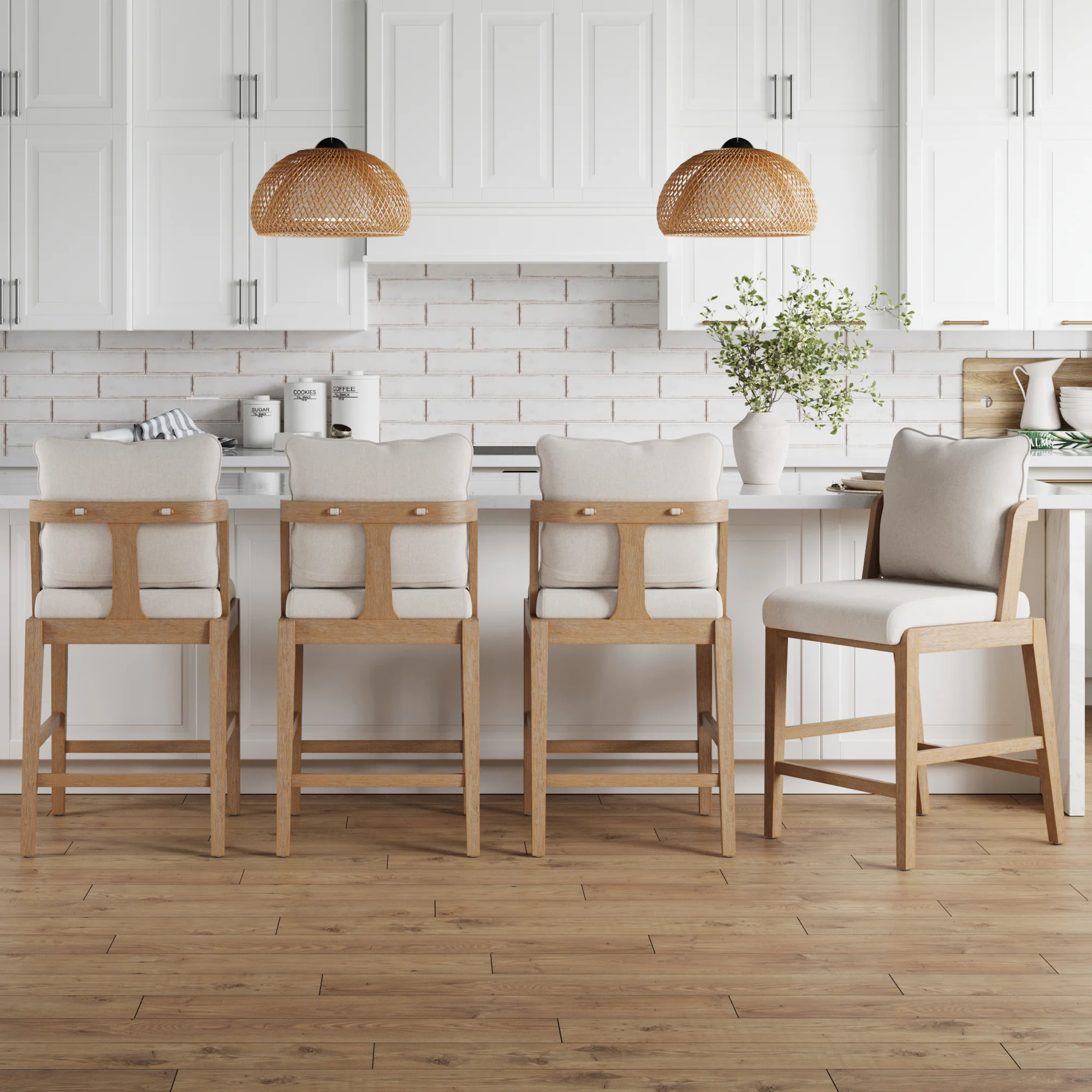 Scandinavian Bar Stool with Back Light Brown (Set of 4)