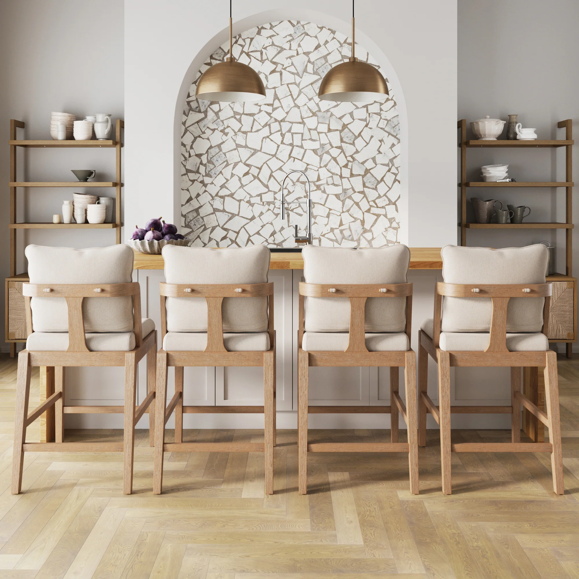 Scandinavian Bar Stool with Back Light Brown (Set of 4) - Image 2