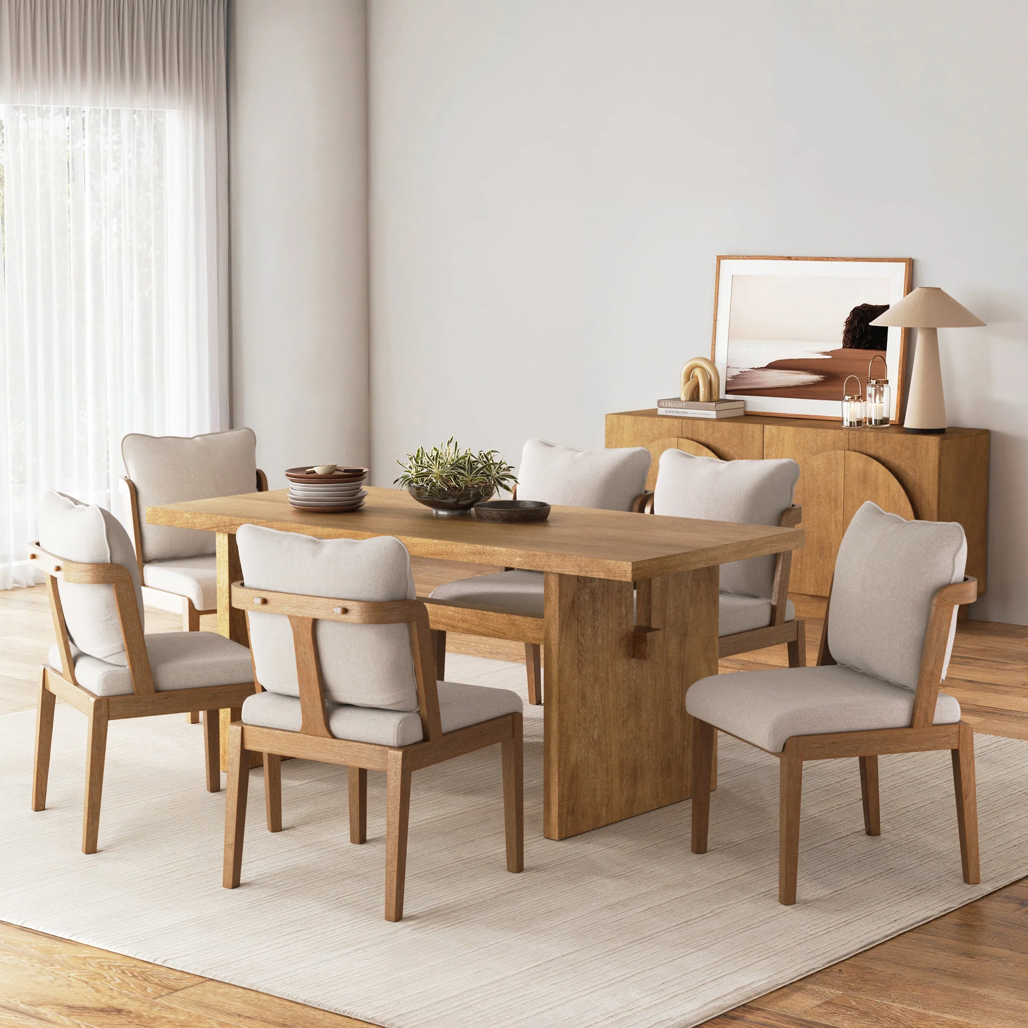 Scandinavian Dining Chair with Back Light Brown (Set of 6)