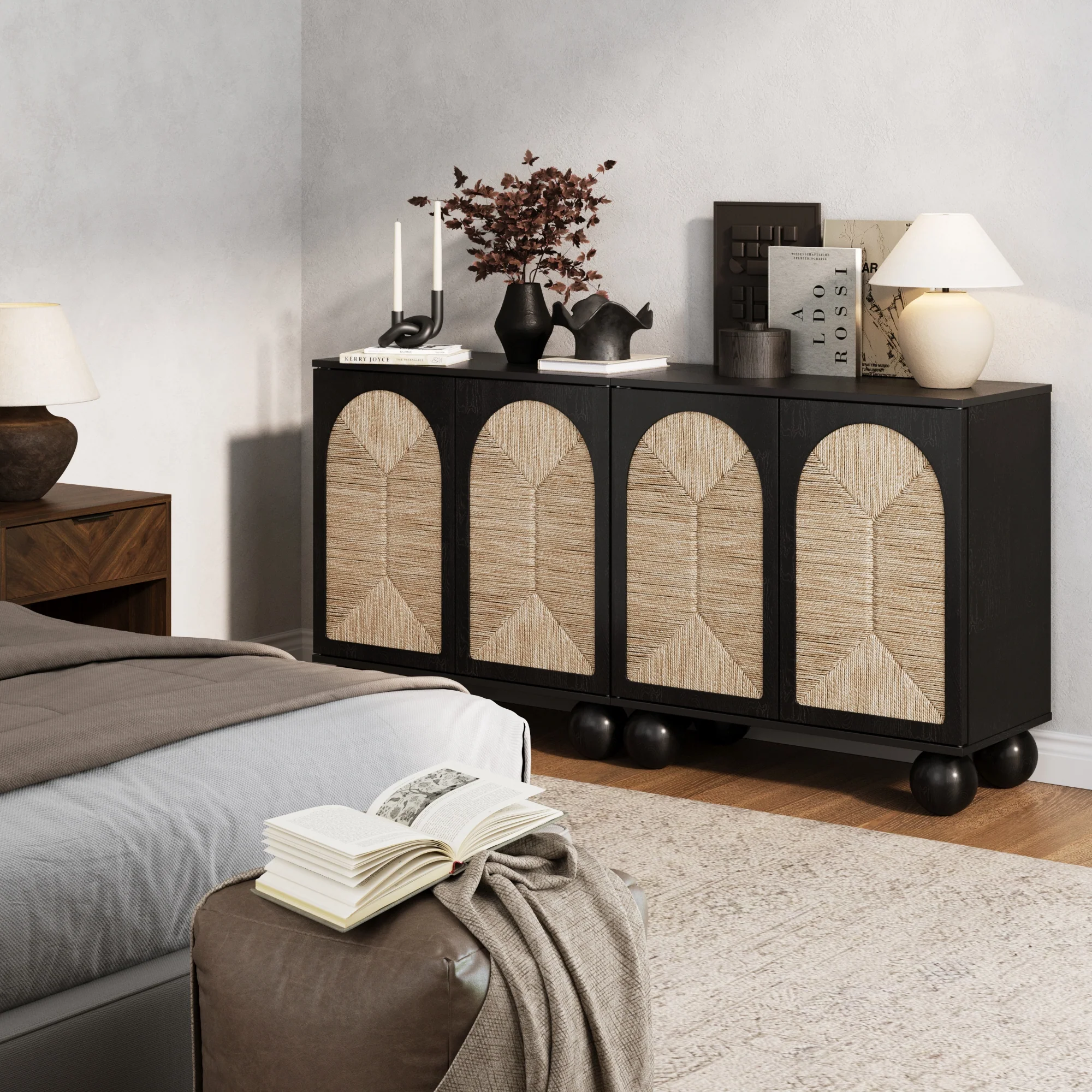 Seagrass Arched Storage Cabinet Black - Image 2