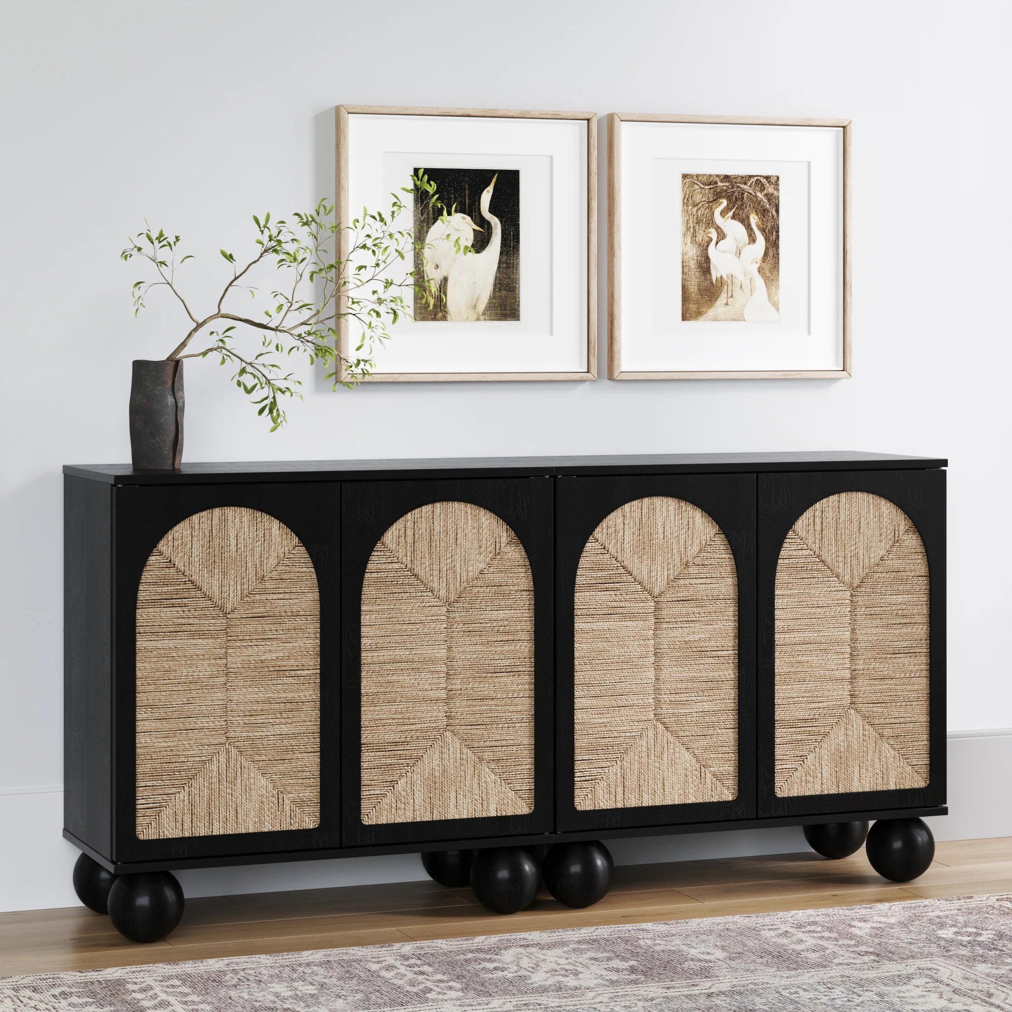 Seagrass Arched TV Console Cabinet for 55-65" TVs Black - Image 3