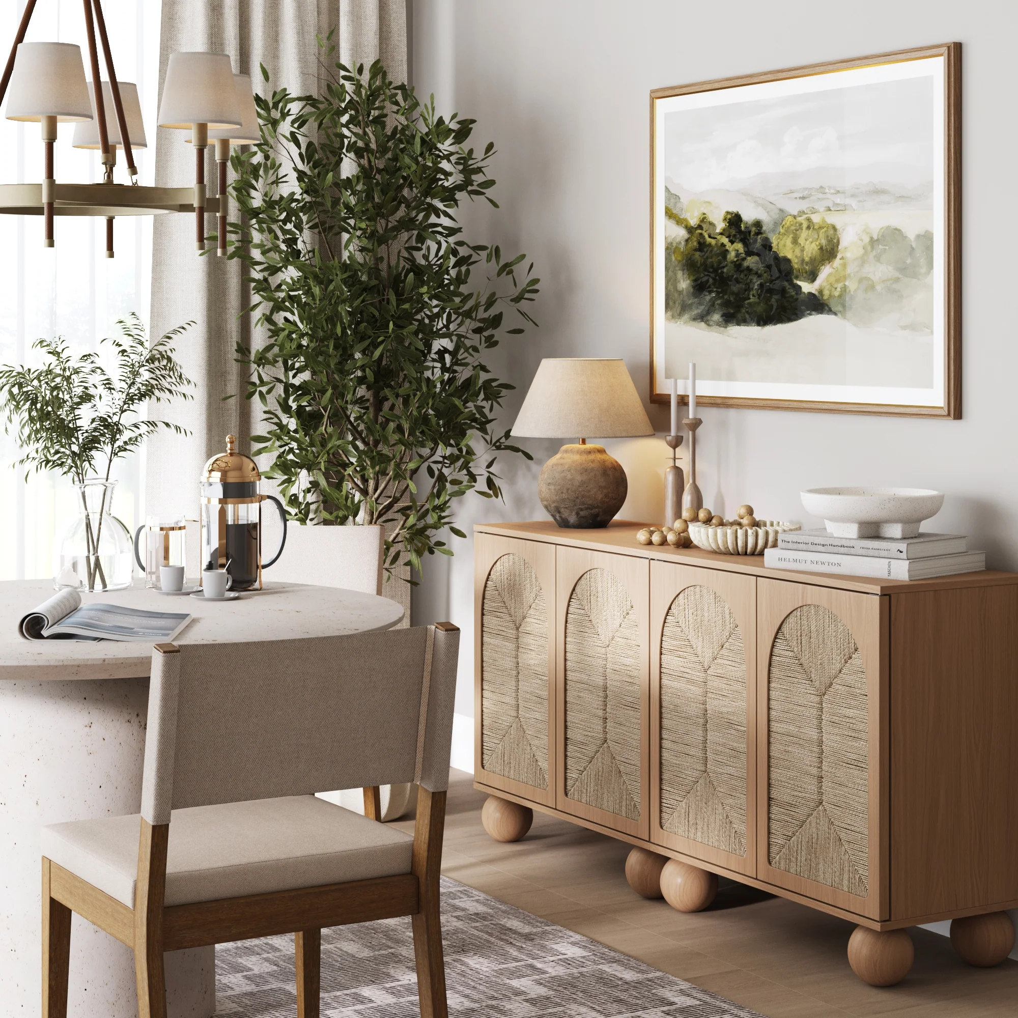 Seagrass Arched Storage Cabinet Credenza Raw Oak (Set of 2) - Image 3