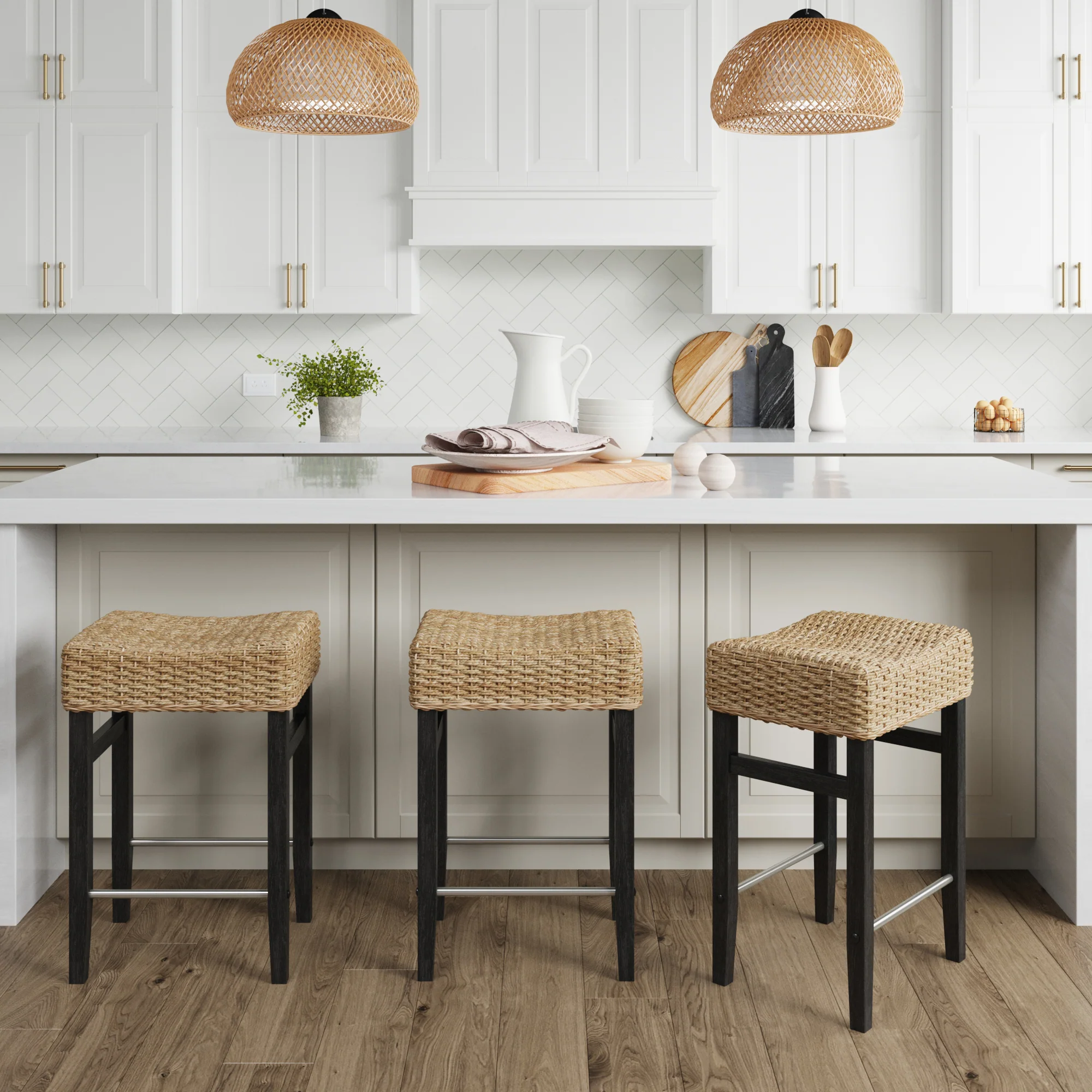 Seagrass Counter Height Bar Stools Black (Set of 3)