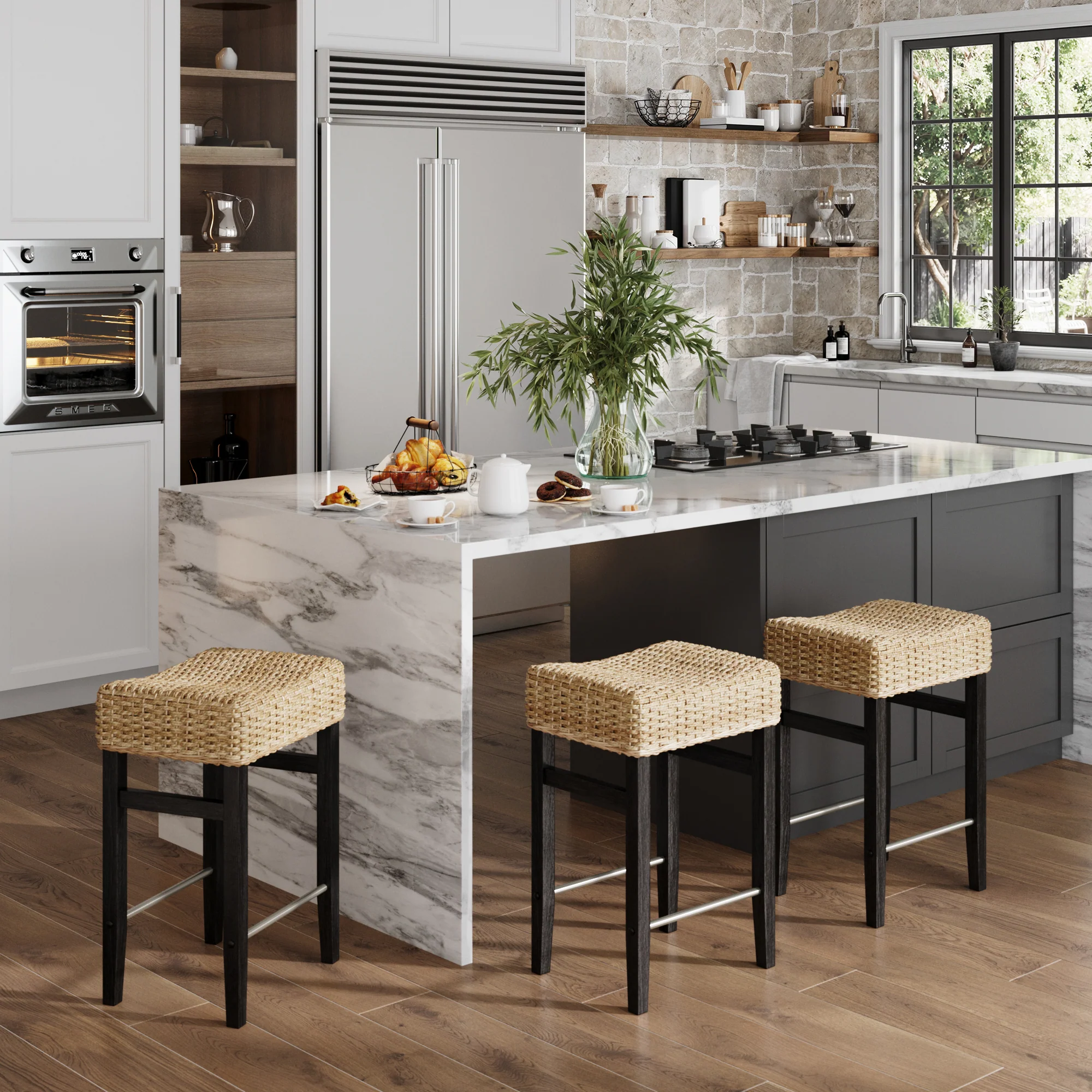 Seagrass Counter Height Bar Stools Black (Set of 3) - Image 2