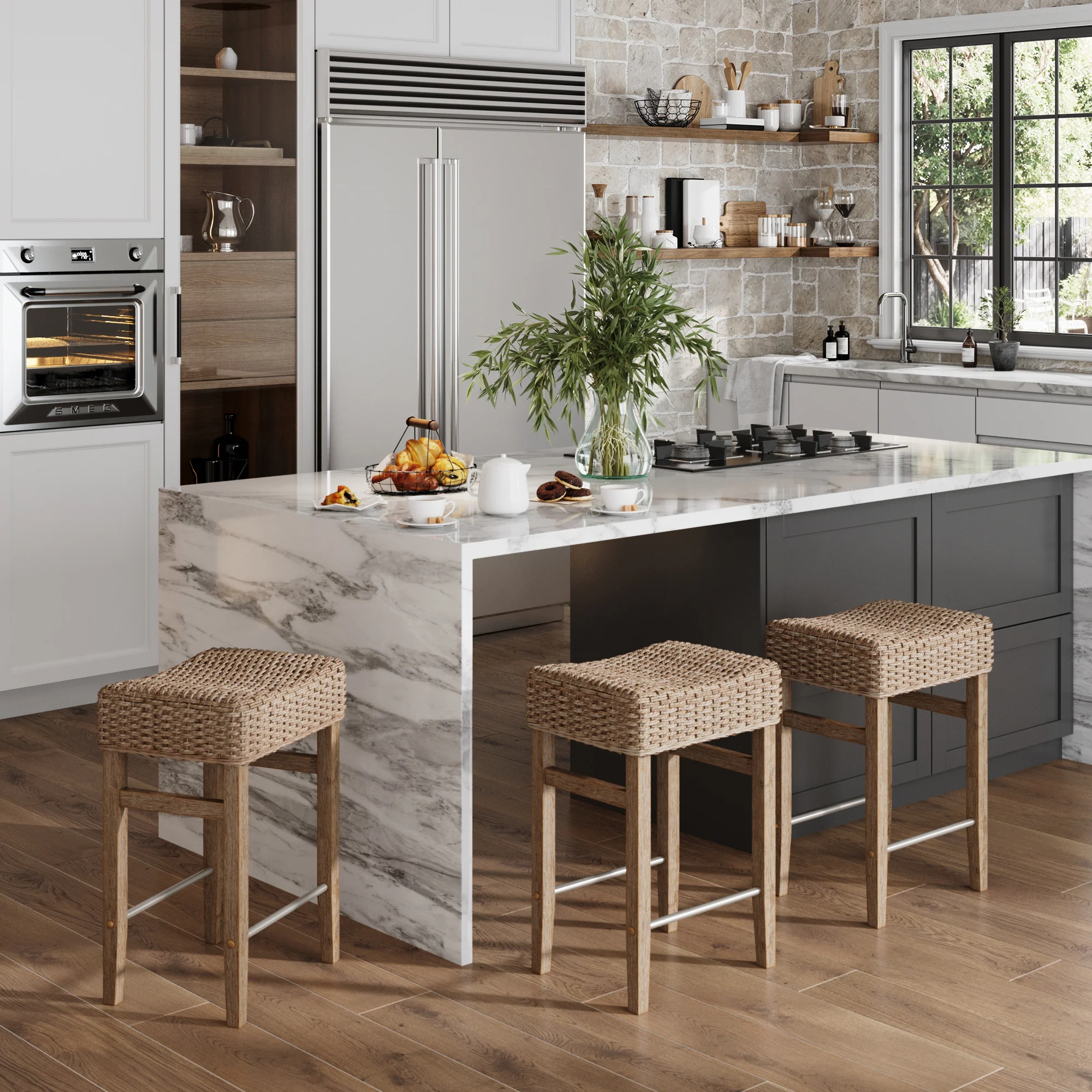 Seagrass Counter Height Bar Stools Brown (Set of 3) - Image 2
