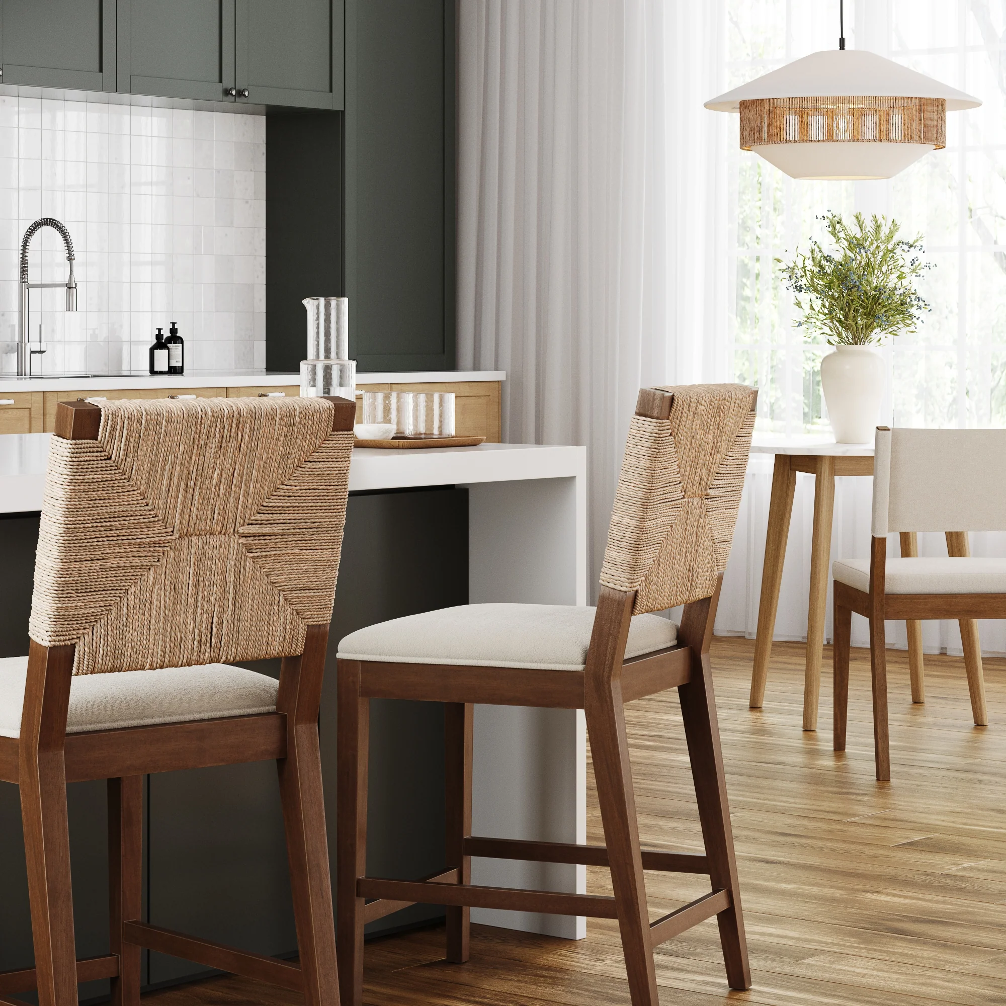 Seagrass Counter Height Bar Stools Dark Brown (Set of 2) - Image 2
