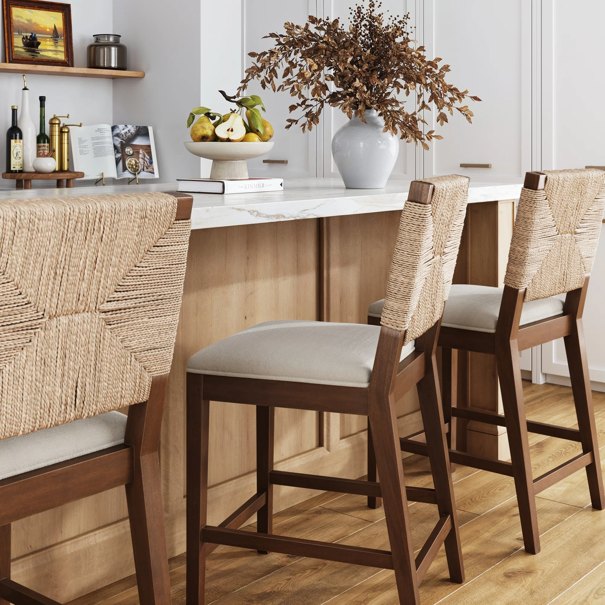 Seagrass Counter Height Bar Stools Dark Brown (Set of 3) - Image 2