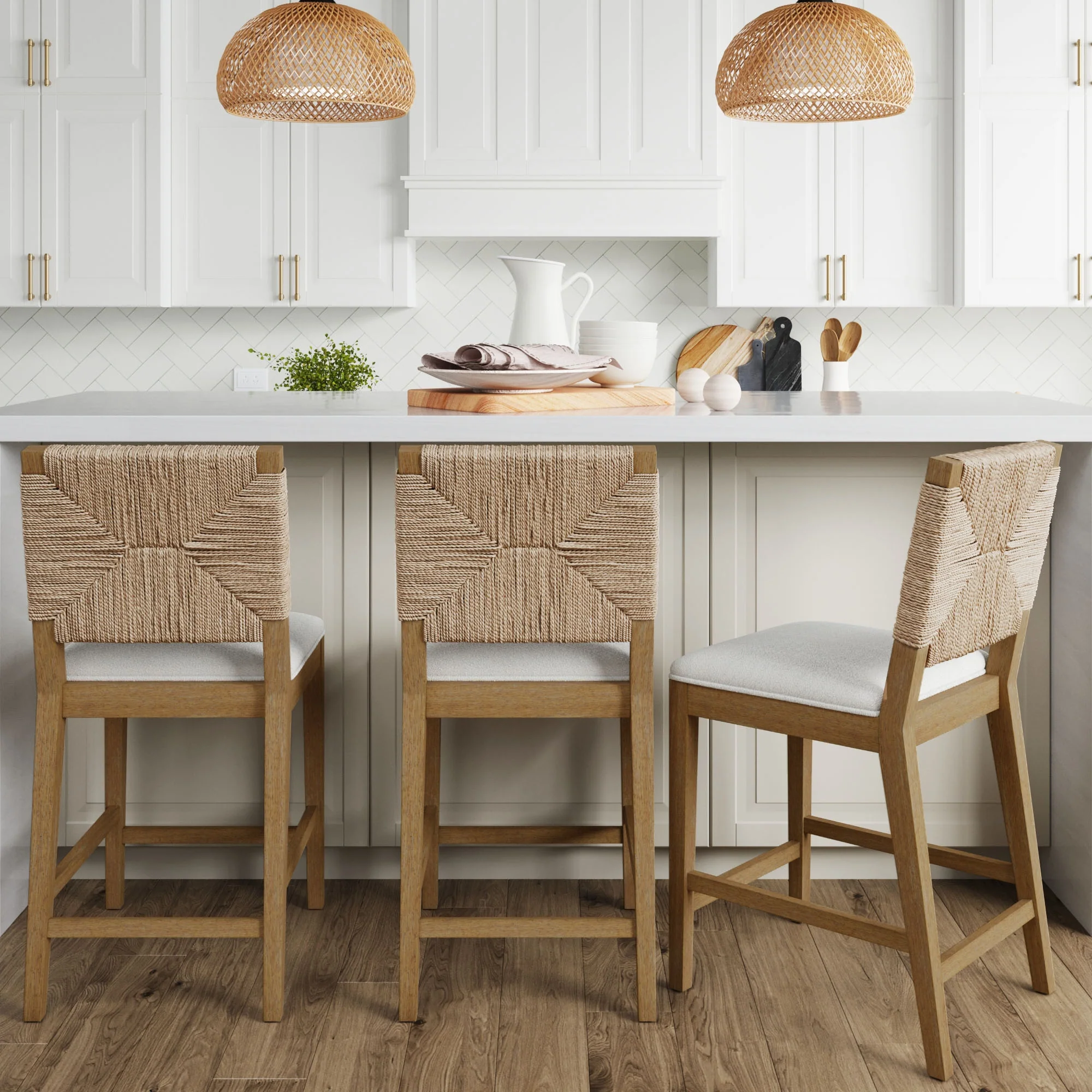 Seagrass Counter Height Bar Stools Light Brown (Set of 3)