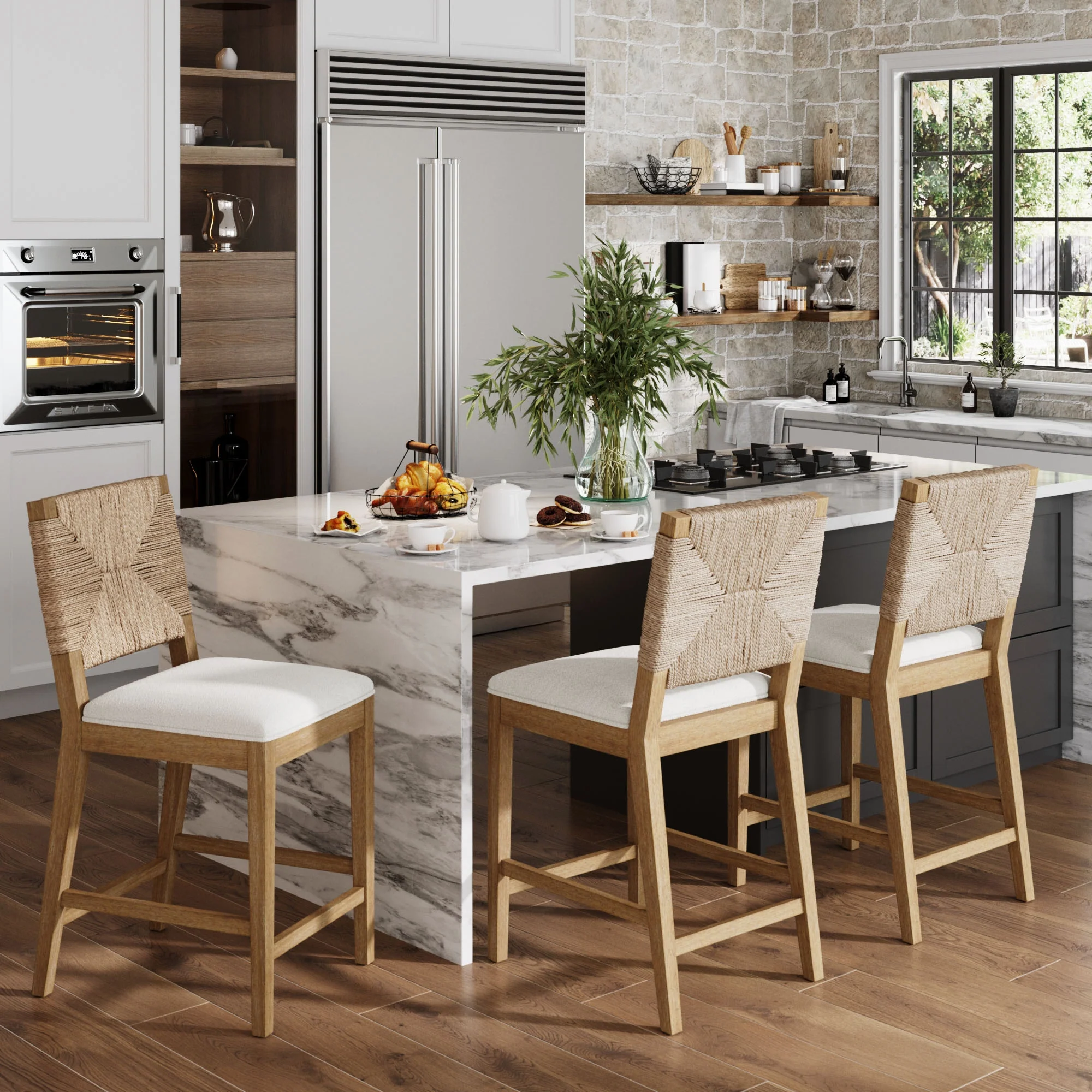 Seagrass Counter Height Bar Stools Light Brown (Set of 3) - Image 2