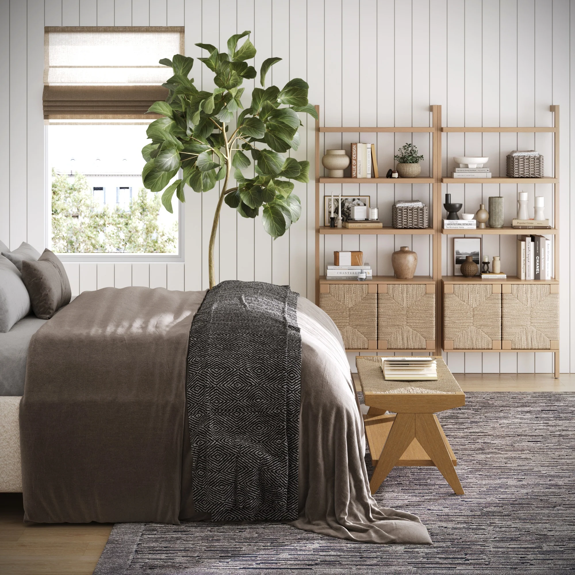 Seagrass Wall Bookshelf with Doors Raw Oak - Image 2