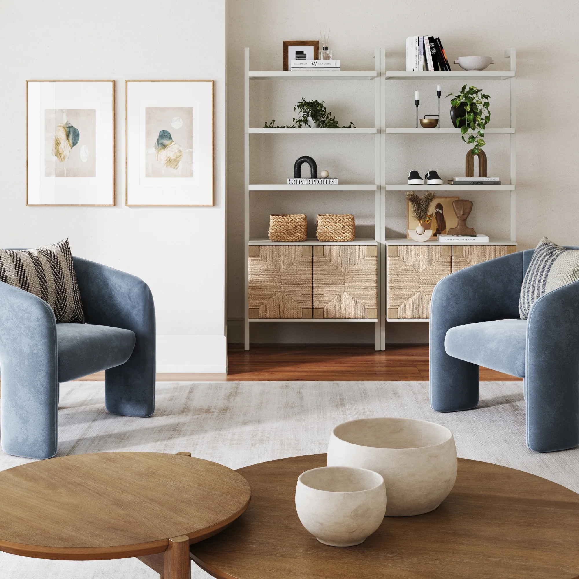 Seagrass Wall Bookshelf with Doors White - Image 2