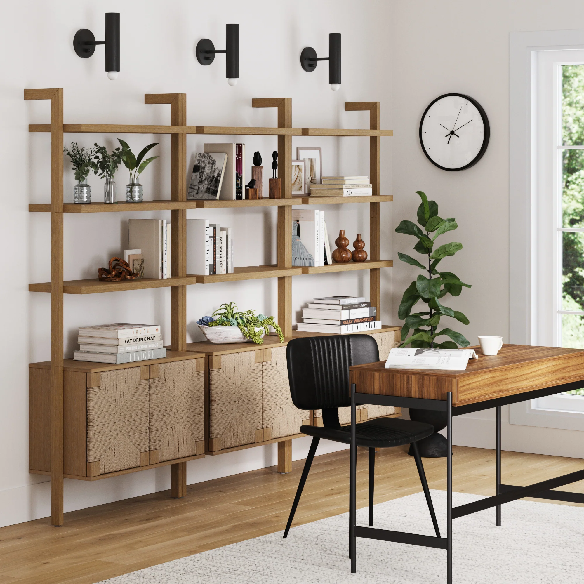 Seagrass Wall Bookshelves with Doors Light Brown (Set of 3) - Image 2