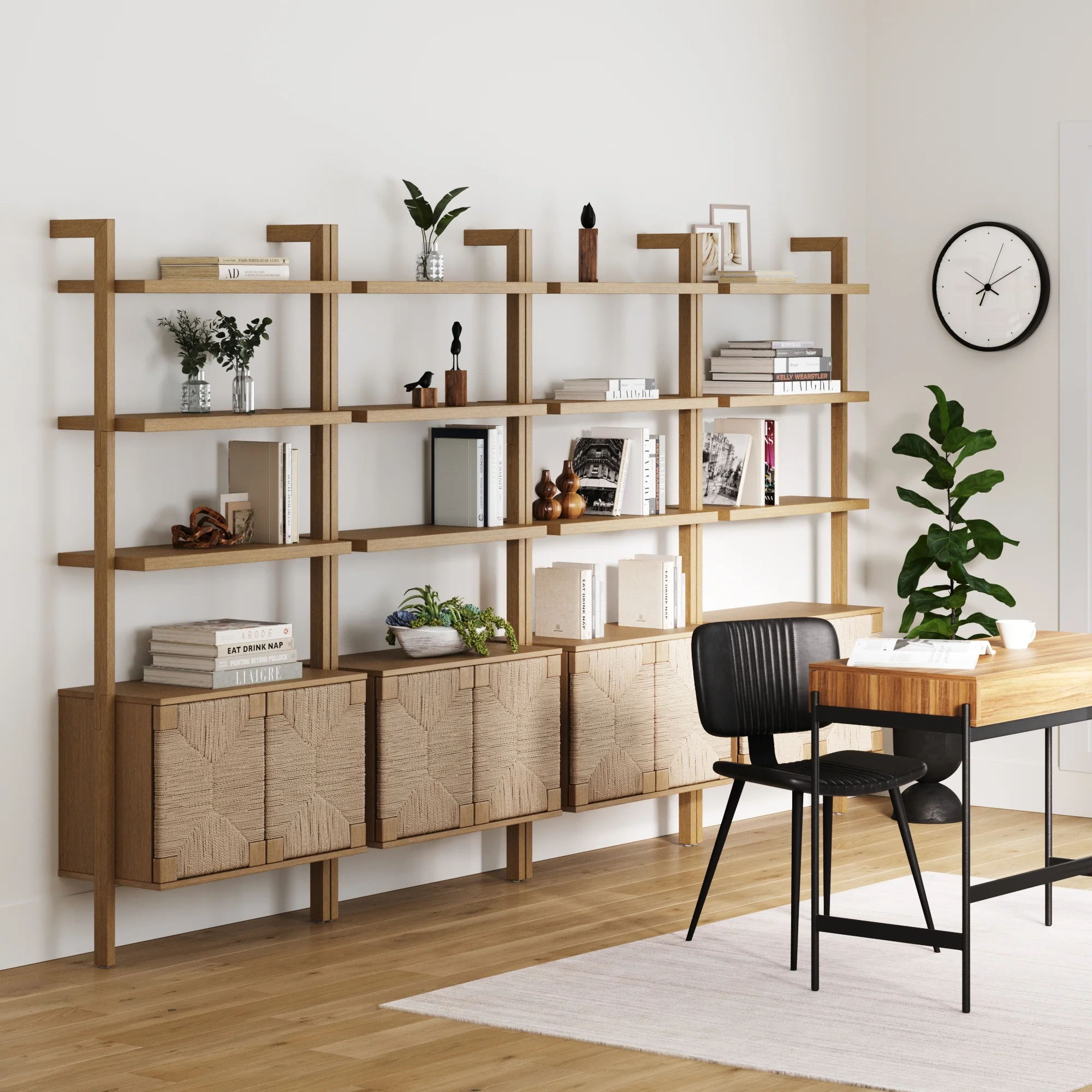 Seagrass Wall Bookshelves with Doors Light Brown (Set of 4) - Image 2