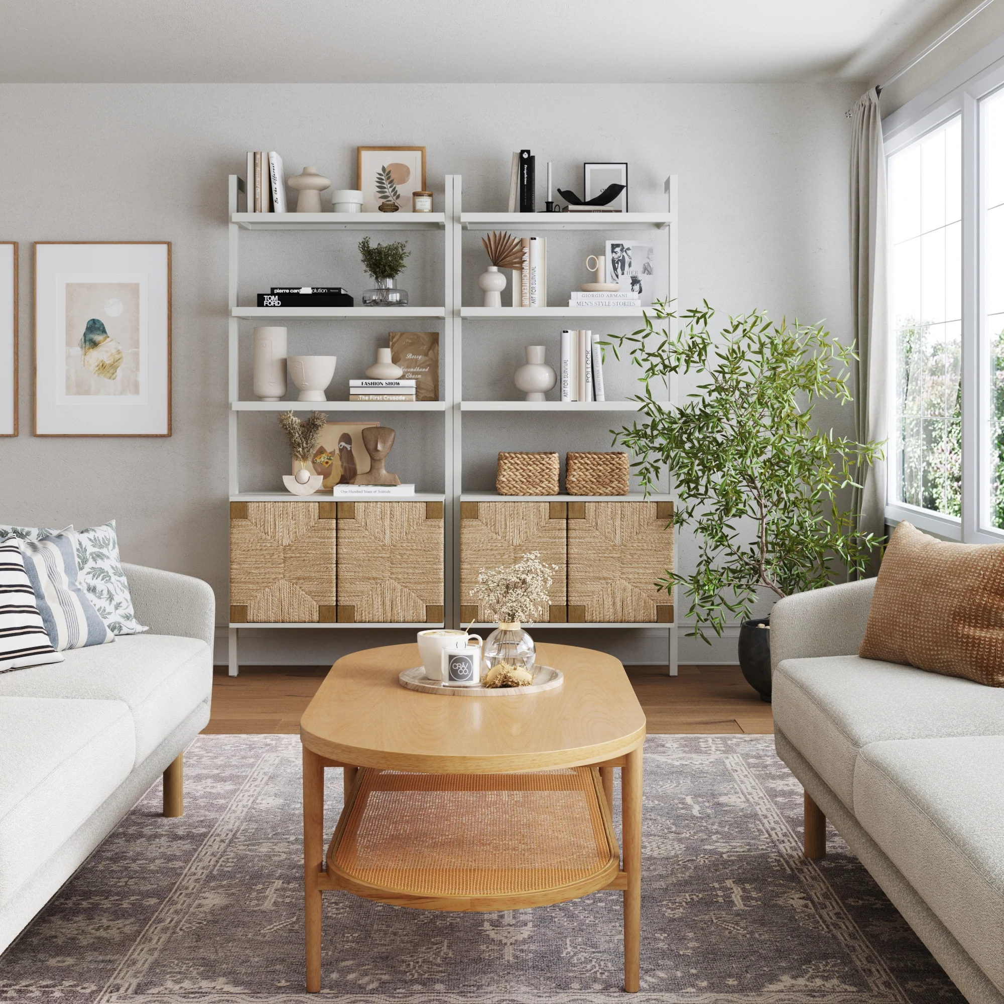 Seagrass Wall Bookshelves with Doors White (Set of 2) - Image 2