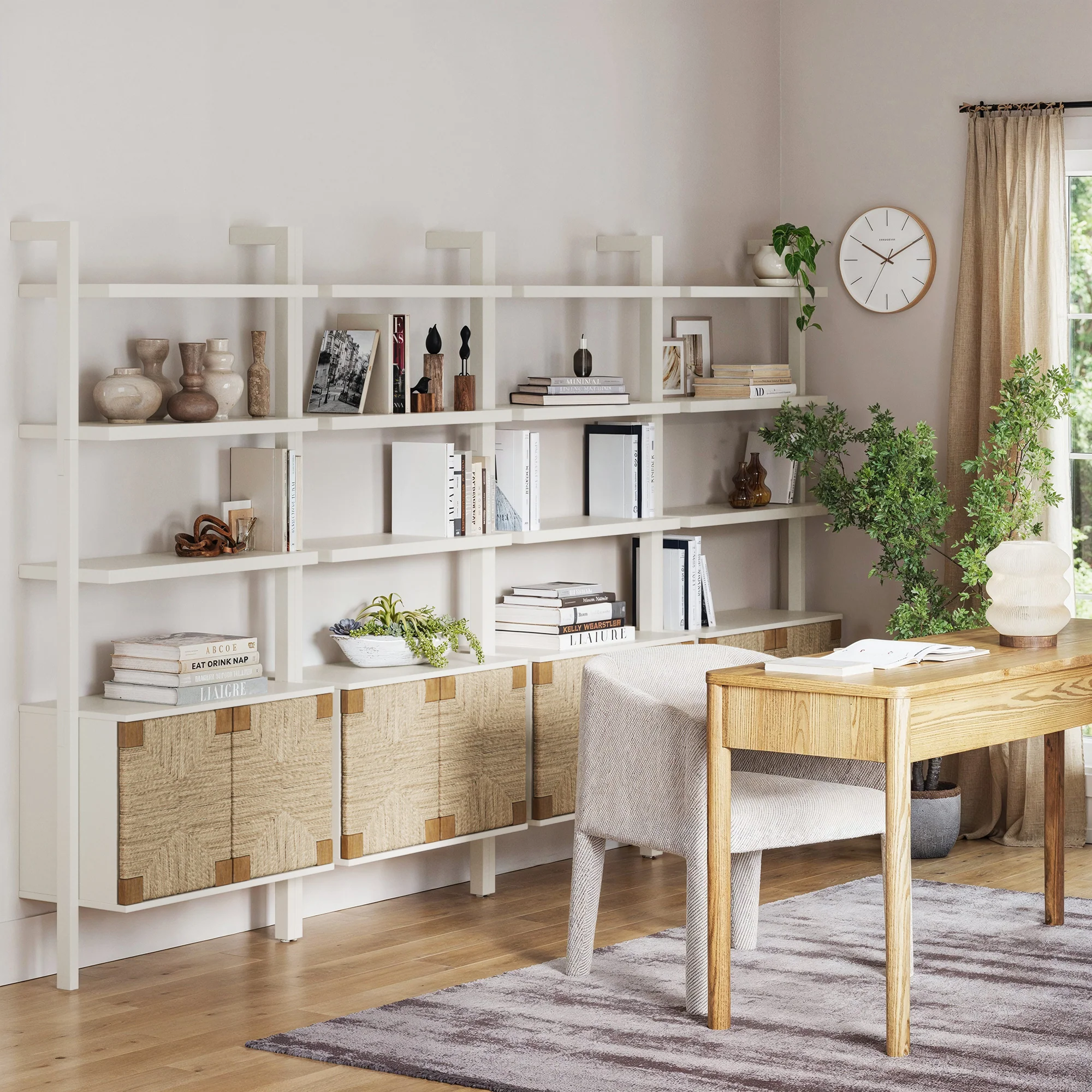 Seagrass Wall Bookshelves with Doors White (Set of 4) - Image 2