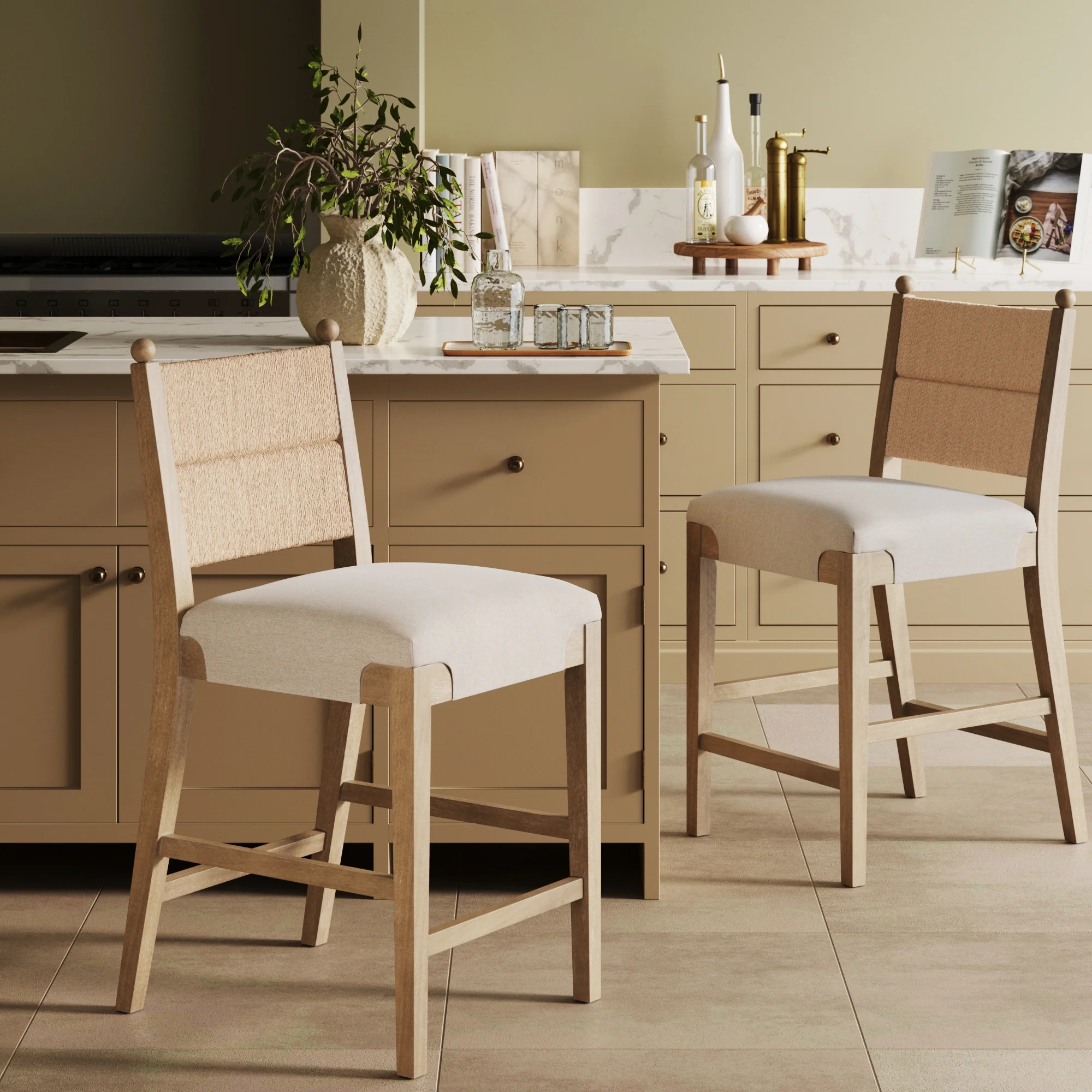Seagrass & Wood Counter Height Bar Stool Light Brown (Set of 2) - Image 2